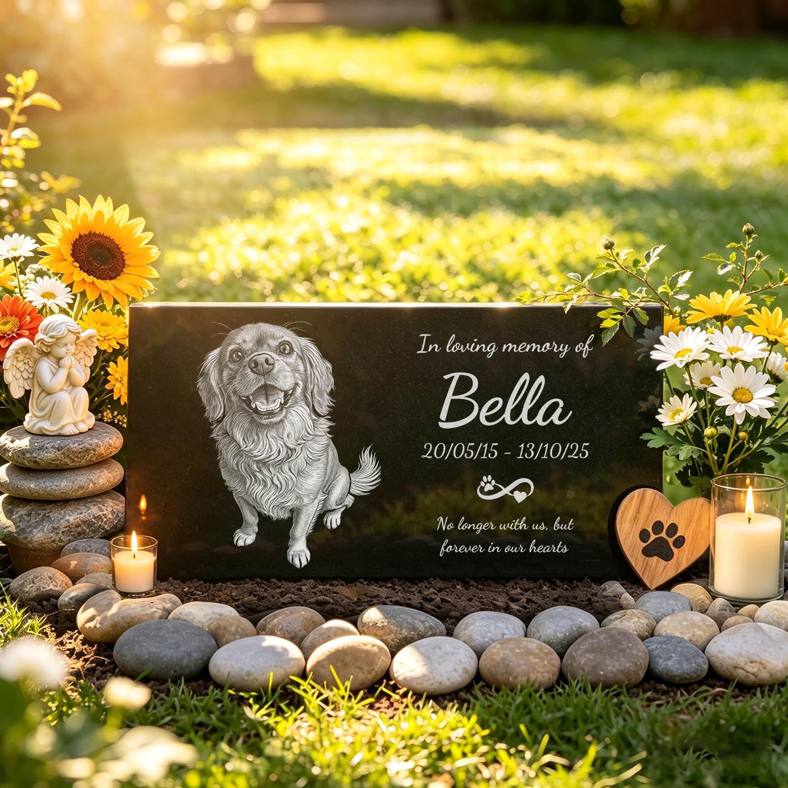 CDBUY Personalised Pet Memorial Stone with Photo and Text