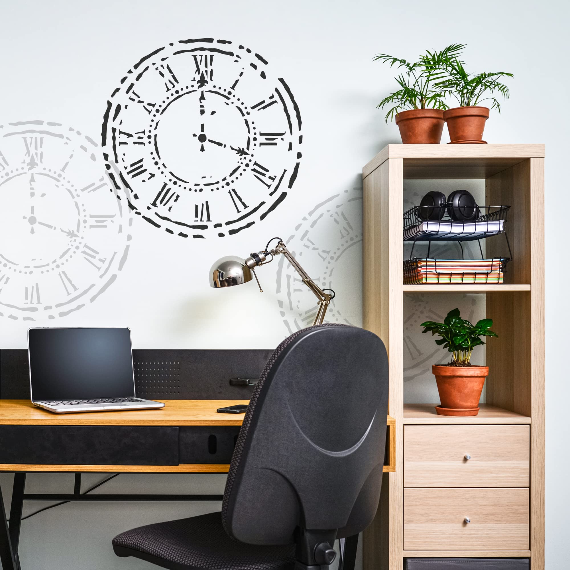 NAKLEO Große Malschablonen 43x64 cm, Zifferblatt Wanduhr Muster, Wiederverwendbare Kunststoff Wandschablone DIY Handwerk, Holz Möbel Boden Stoff