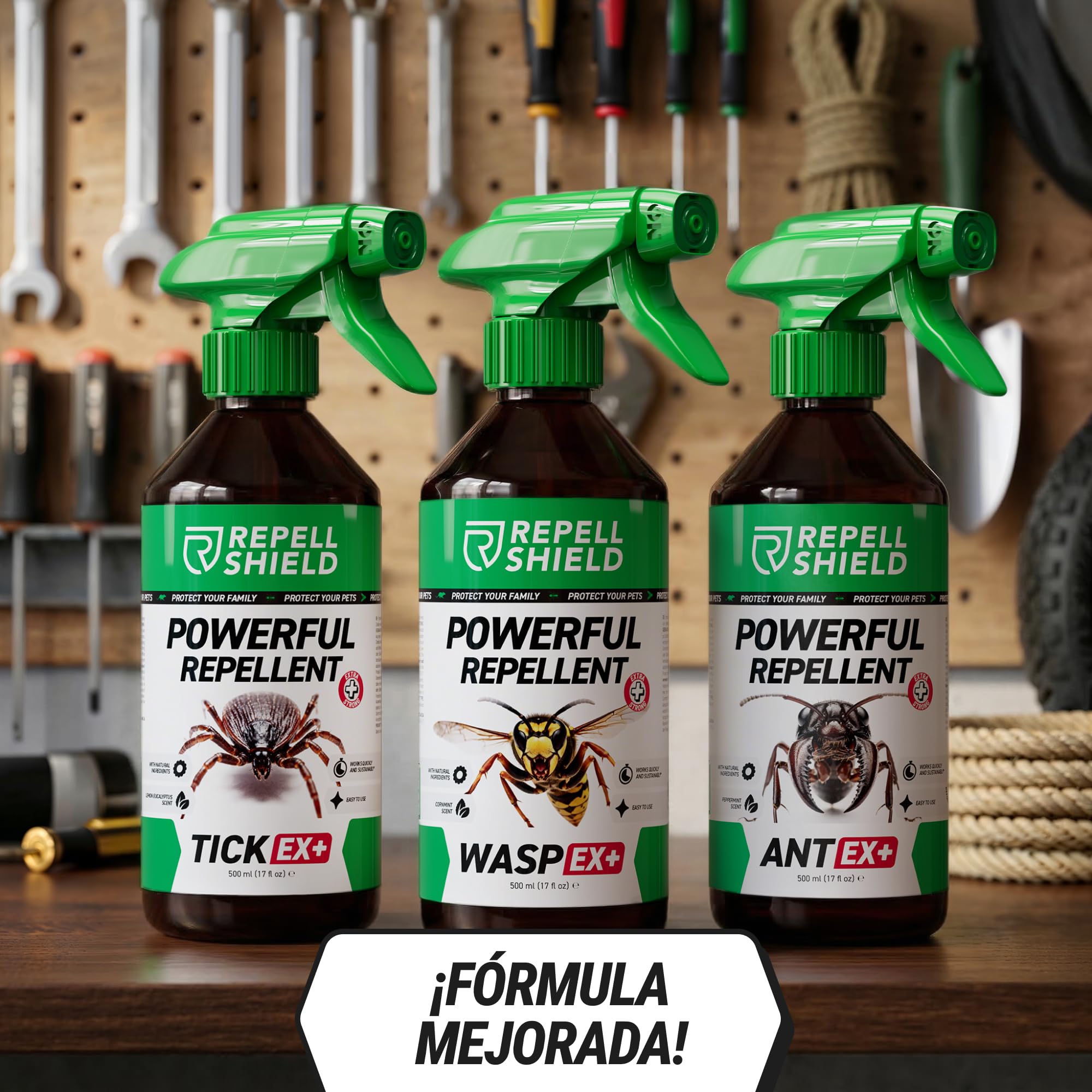 RepellShield® Spray Repelente Avispas Exterior e Interior - 500 ml - Antiavispas con Citronela y Geraniol - Seguro para Niños, Mascotas y Plantas - Protección para Jardín, Piscina, Terraza y Balcón