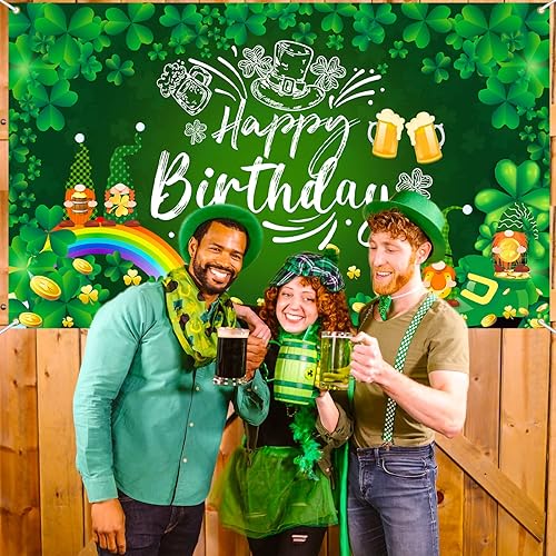 Miniatura 2 de Ushinemi Decoraciones de cumpleaños del día de San Patricio pancarta de fondo de feliz cumpleaños del día de San Patricio trébol de la suerte fondo