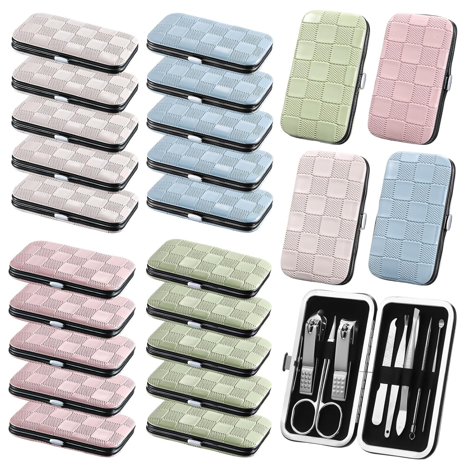 24 Sets Manicure Bulk Mothers Day Gifts Professional Nail Care Kit Nail Clippers Kit 8 in 1 Stainless Steel Pedicure Set with Travel Case Portable Grooming Kits for Men Women Friends(Fresh)