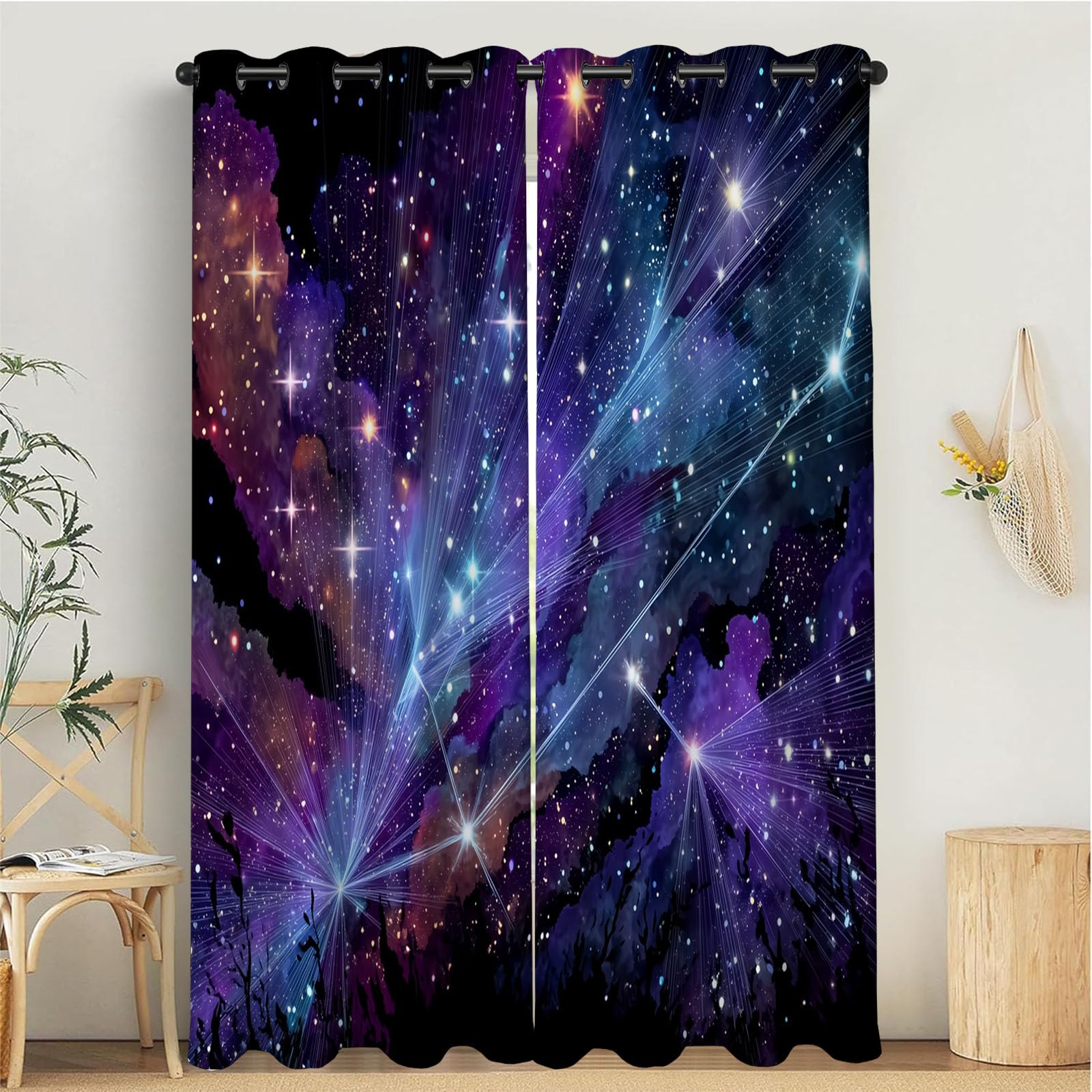 Rideaux occultants chambre Sagittaire 3D violet 140x175cm pour fenêtre