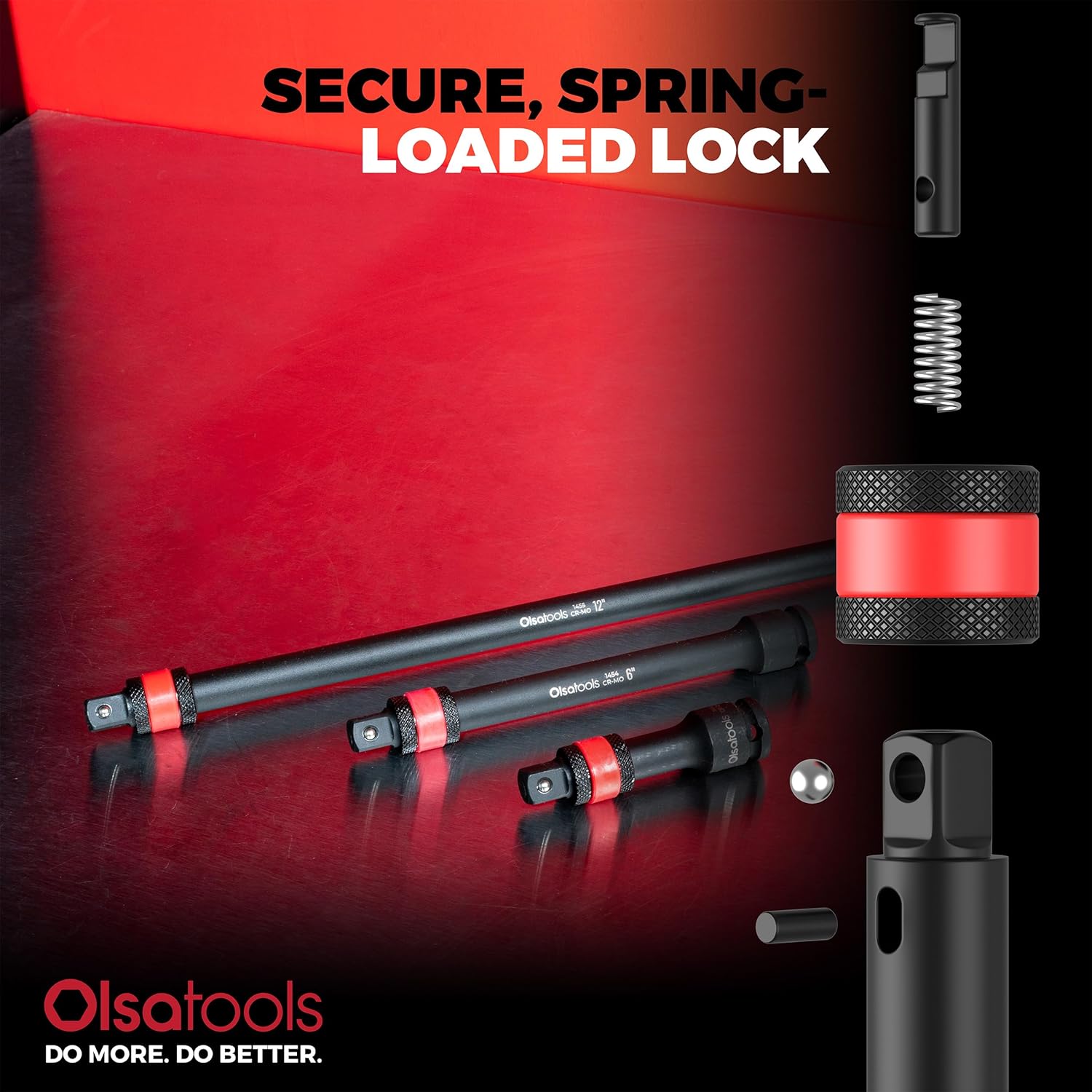 Olsa Tools Locking Impact Socket Extension - 3/8" Drive, 3" Long - Impact Rated Cr-Mo Socket Extension Bar - High Torque Locking Impact - Made for Professional Mechanics - Part: 1453