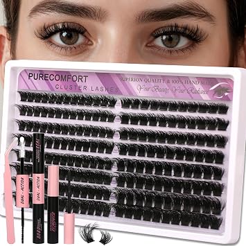 DIY Lash Extension Kit, 192 Cluster Lashes 2 Densities 150P/200P 10-18mm Mixed Length, Knot-Free Handmade Lashes with Bond/Seal Glue, Remover & Tweezers, Beginner-Friendly for Daily & Party Looks