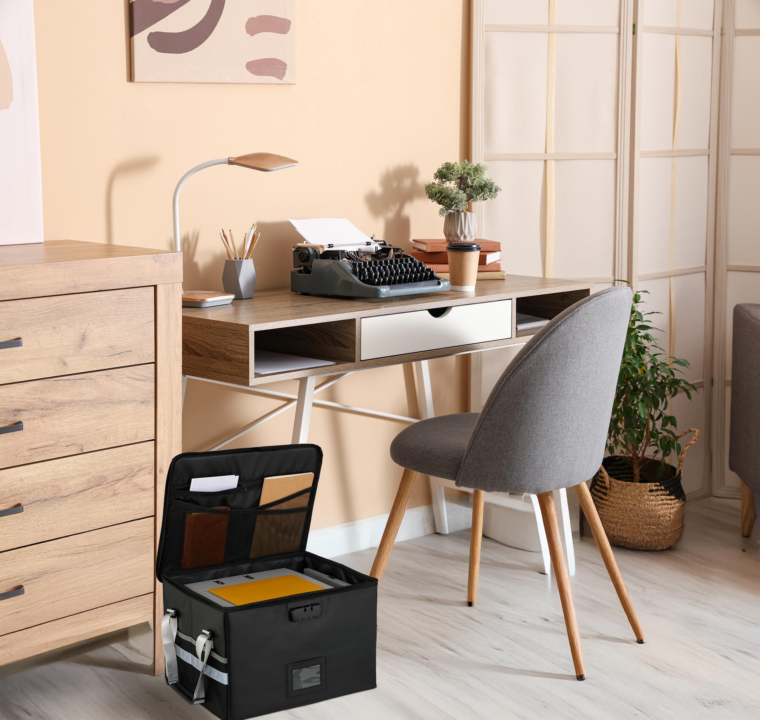 Relaxdays teczka na dokumenty, ognioodporna, wodoodporna, format A4, z zamkiem szyfrowym, z uchwytami, czarna