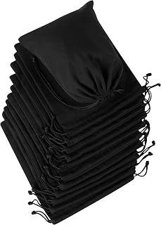 DR Black Cotton Drawstring Bags 7x9 Inch - 12 Pack Reusable Cinch Pouches for Travel, Pantry, Gifts & Organization