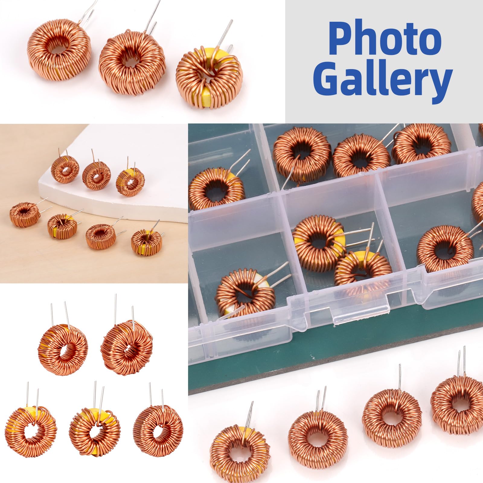 Glarks Lot de 20 inducteurs toroïdes de 5 tailles, 22UH-10A 50UH-5A 100UH-6A 220UH-5A 330UH-3A Bobine de cuivre d'inductance toroïdale, inducteur magnétique toroïde pour transformateurs DIY Circuit