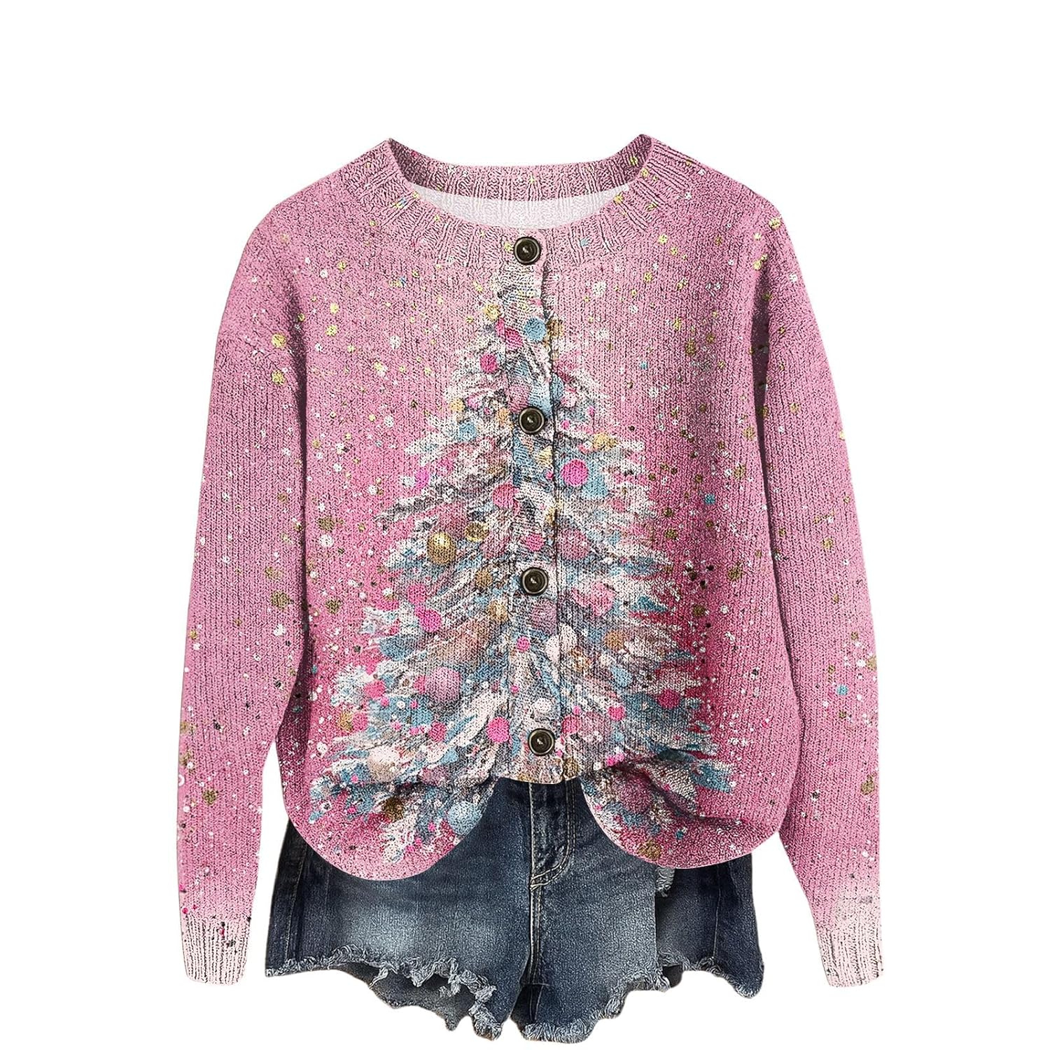 Womens Christmas Cardigan Sweaters Open Front Long Sleeve Crewneck Button Down Sweater 2025 Fall Fashion Cardigans