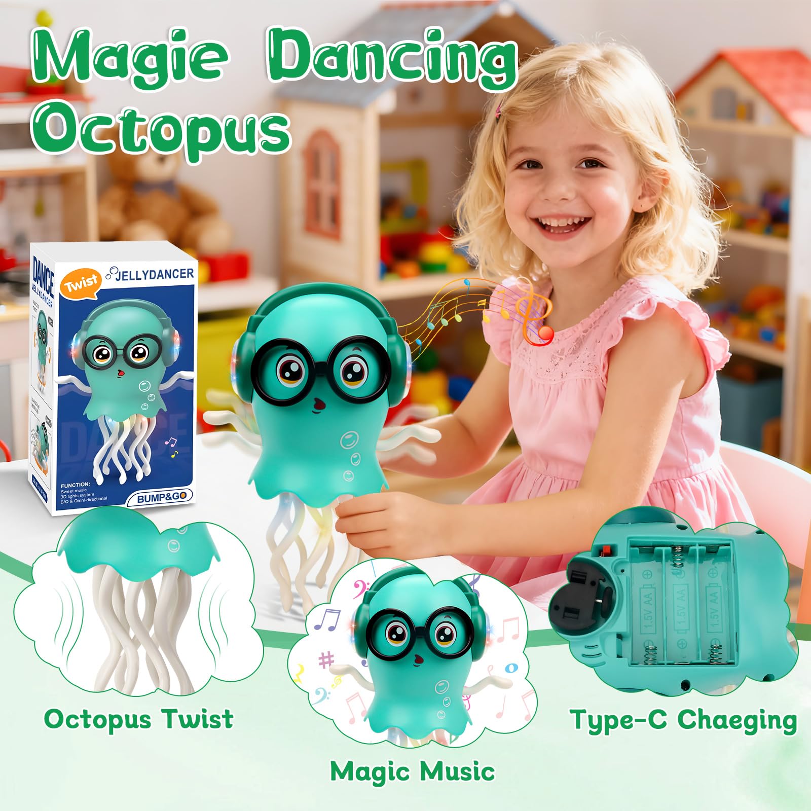 Dancing Jellyfish Baby Toy, Interactive Crawling Tummy Time Toy with Music & Lights, Magic Dancing Jellyfish for Boys & Girls - Image 2