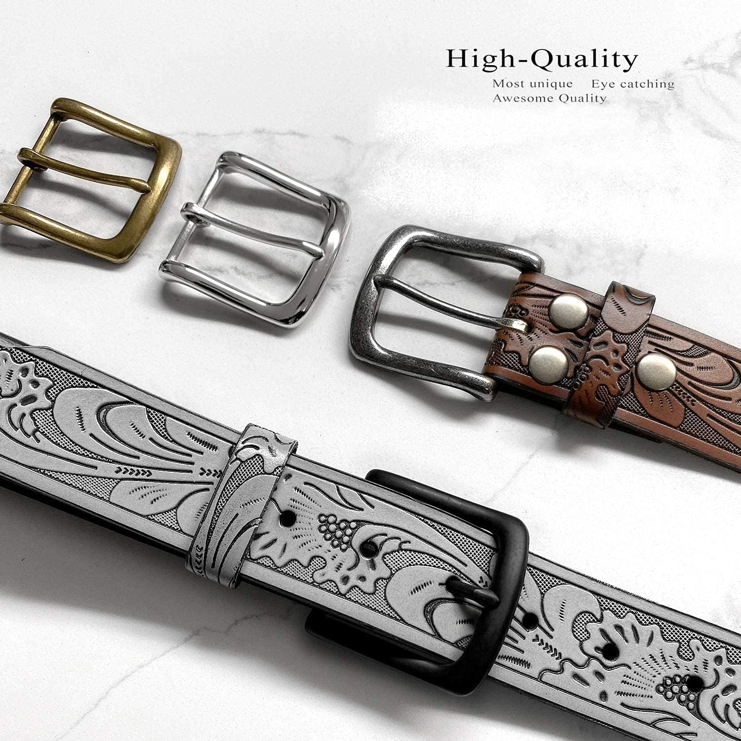 Western Floral Engraved Embossed Tooled Genuine Leather Belt Strap or Belt 1-1/2"(38mm) Wide, Multi-Style Options - Image 5