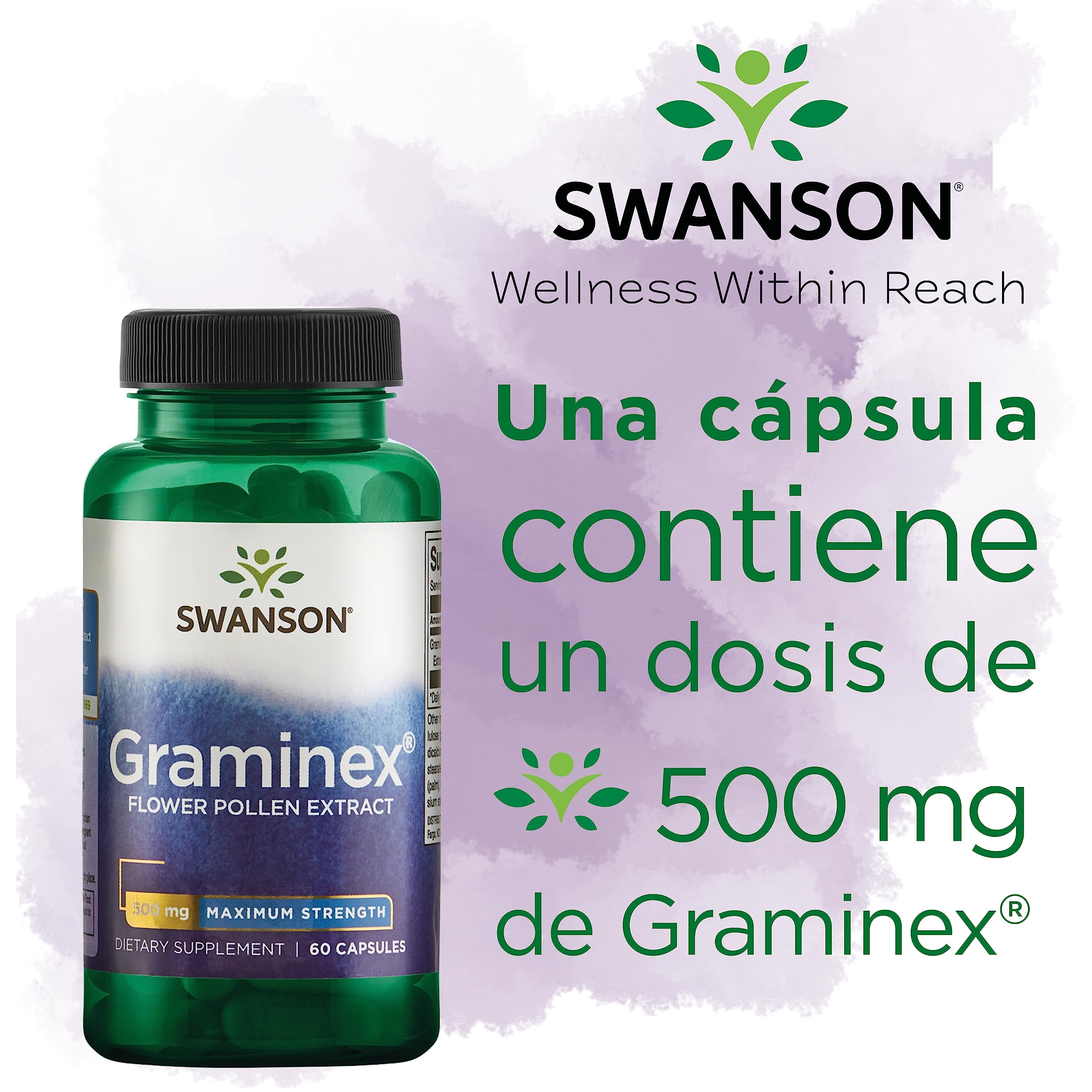 Swanson, Graminex Flower Pollen Extract (Extracto de Polen de Flores), 500mg, de Centeno, 60 Cápsulas, Alta Dosis, Probado en Laboratorio, Sin Soja, Sin Gluten, No GMO