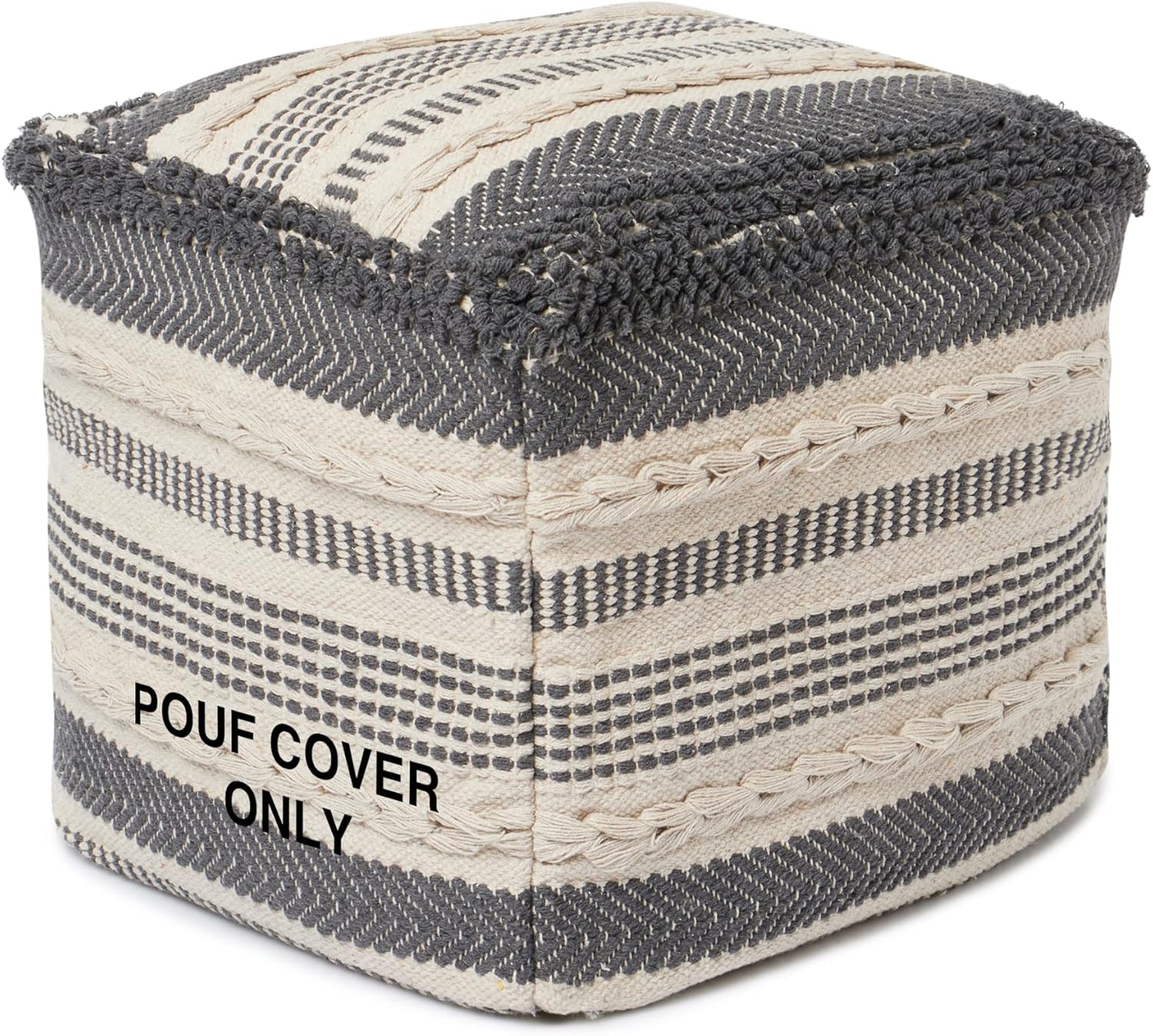 REDEARTH · UNSTUFFED Pouf Ottoman Cover Textured Cube Bean Bag Poof Pouffe Footrest for Living Room, Bedroom, Patio, Gym; 100% Cotton (18"X18"X18", Precis Descant Gray)
