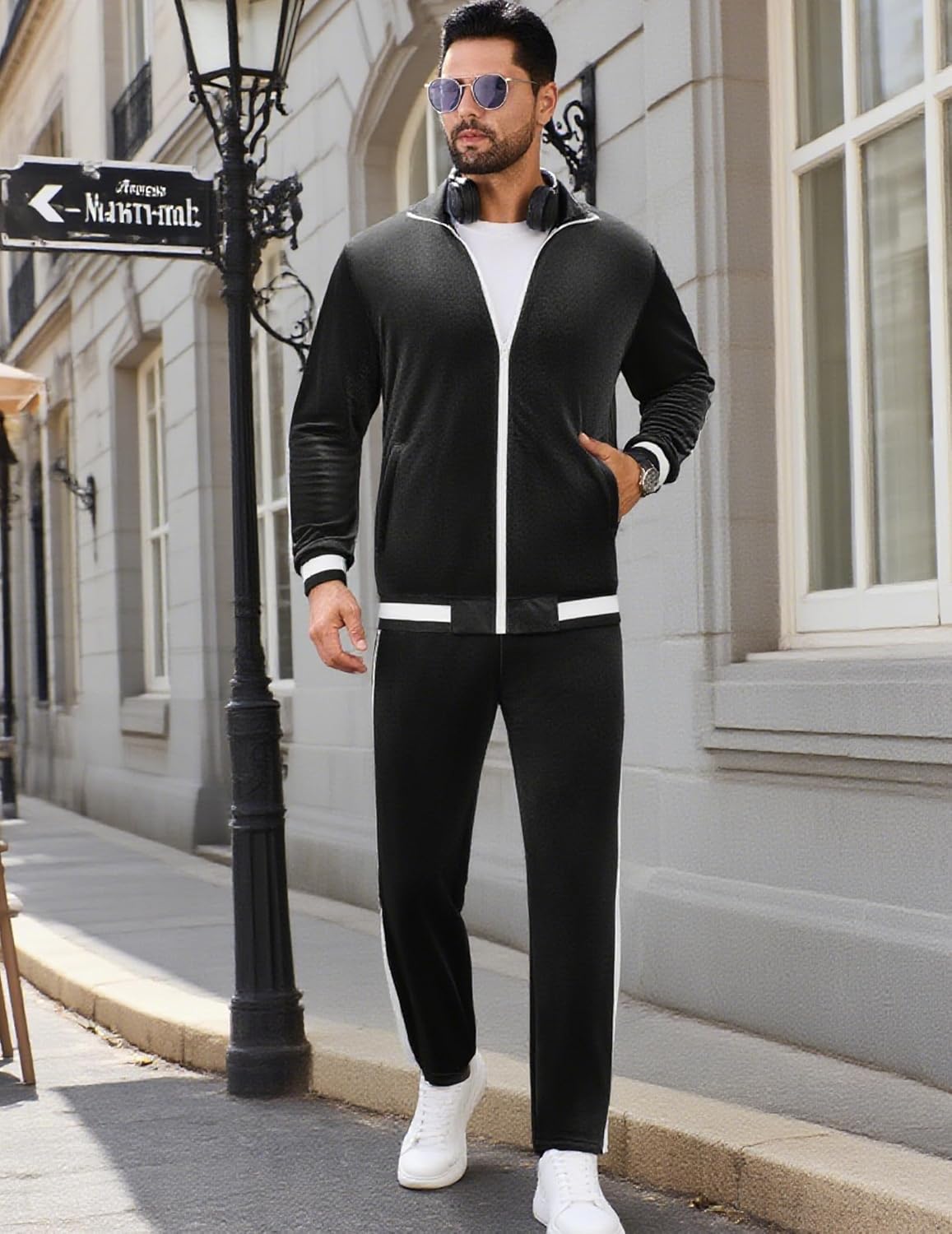 Vssjavun Men's 2 Piece Tracksuit Velour Track Suits Casual Sweatsuits Full Zip Velvet Jogging Suit Sets - Image 4