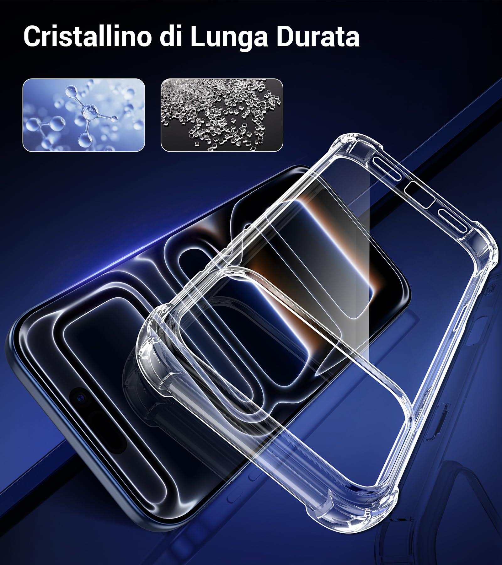 FLLAO 4 in 1 Cover per iPhone 17 Pro Max Custodia con 2 Pellicola Vetro Temperato e 1 Fotocamera Protettiva, [Cuscino d'aria integrato] Antiurto Morbido Cover per iPhone 17 Pro Max, Trasparente