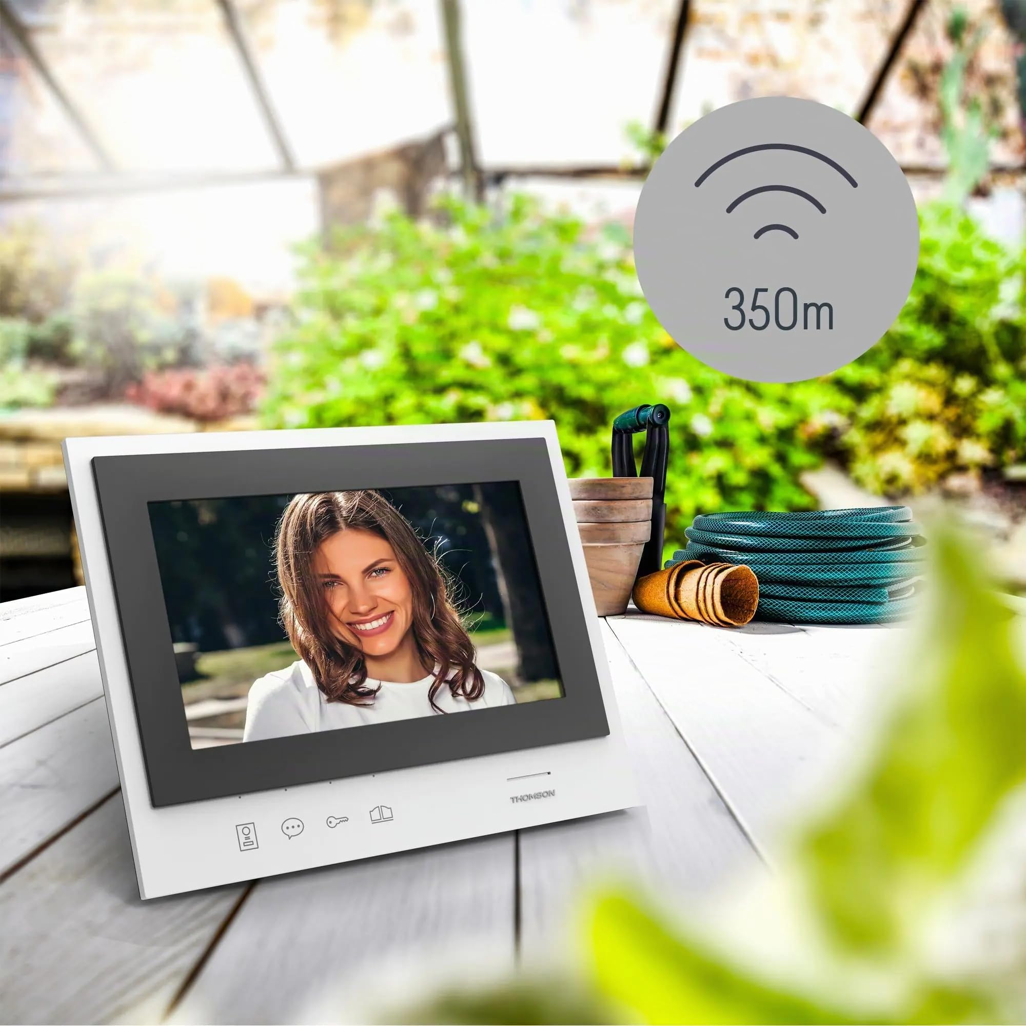 THOMSON Videoportero Inalámbrico con Pantalla, Interfono y Cámara Exterior | Pantalla HD de 7", alcance de 350 m en campo abierto, batería recargable, visión nocturna, SD de 8 GB y función Door Check.