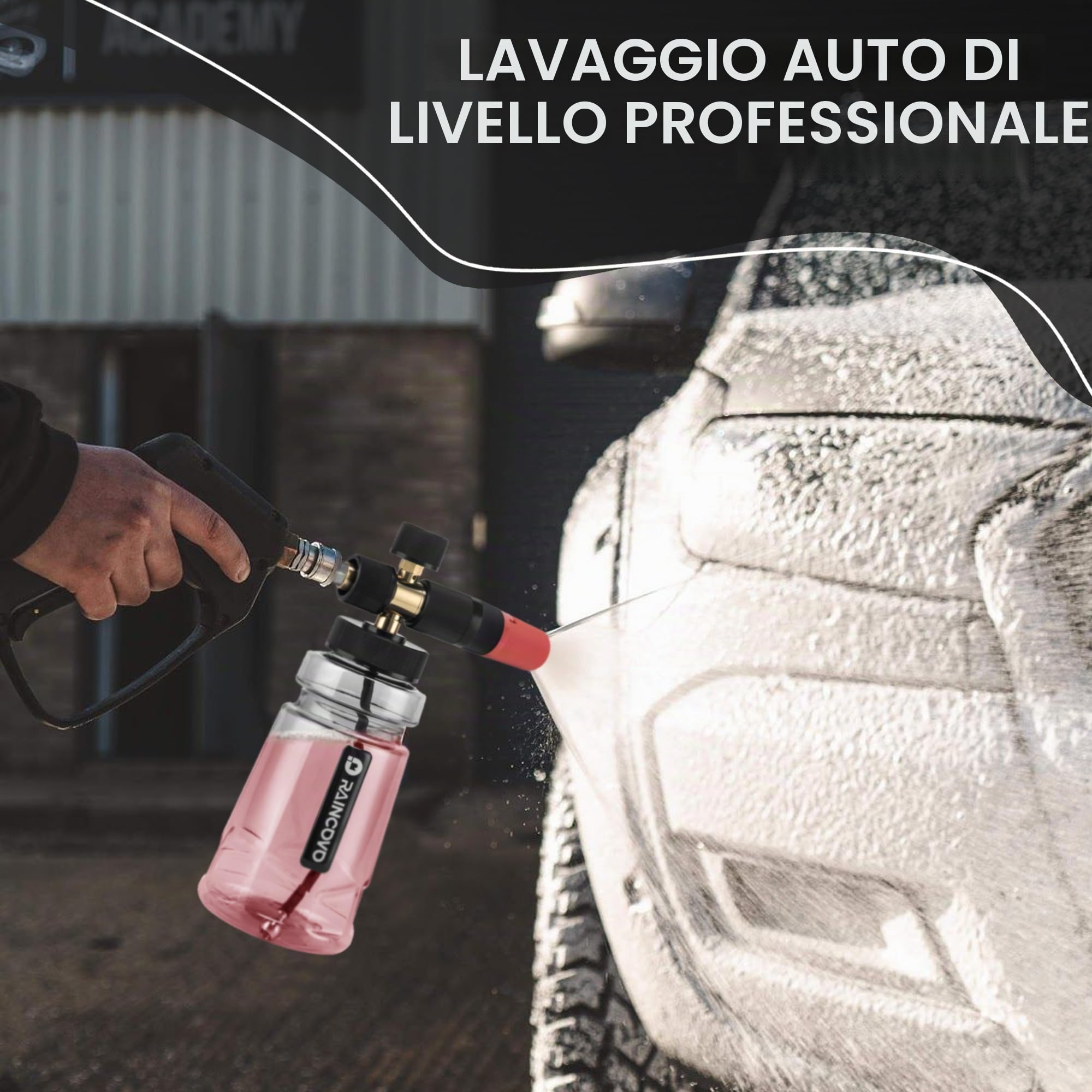 Raincovo Cannone a schiuma a bocca larga per idropulitrice, lancia spessa per lavaggio auto, cannone per sapone regolabile con connettore rapido da 1/4", ugello orifizio aggiuntivo da 1,1 mm