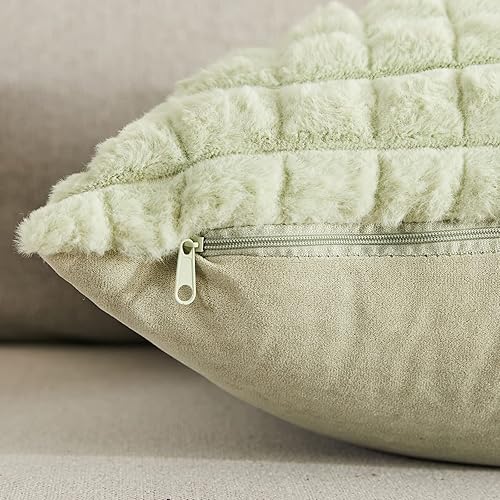 Miniatura 3 de Juego de 2 fundas de almohada de felpa de piel sintética de 12 x 20 pulgadas, fundas de almohada cuadradas decorativas suaves y acogedoras a cuadros