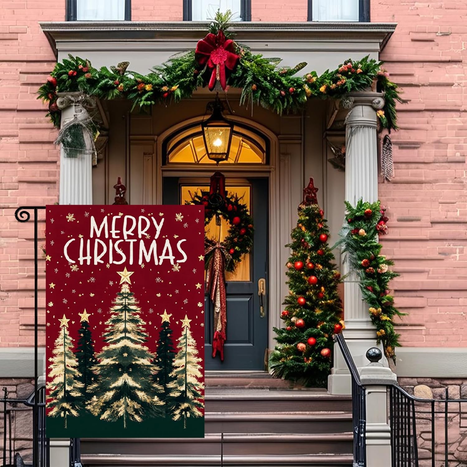 Merry Christmas Garden Flag,12x18 Inch Double Sided Outside Garden Flag, Christmas Tree Snowflake Winter Holiday Yard Outdoor Decorative Flag for Outesid - Image 4