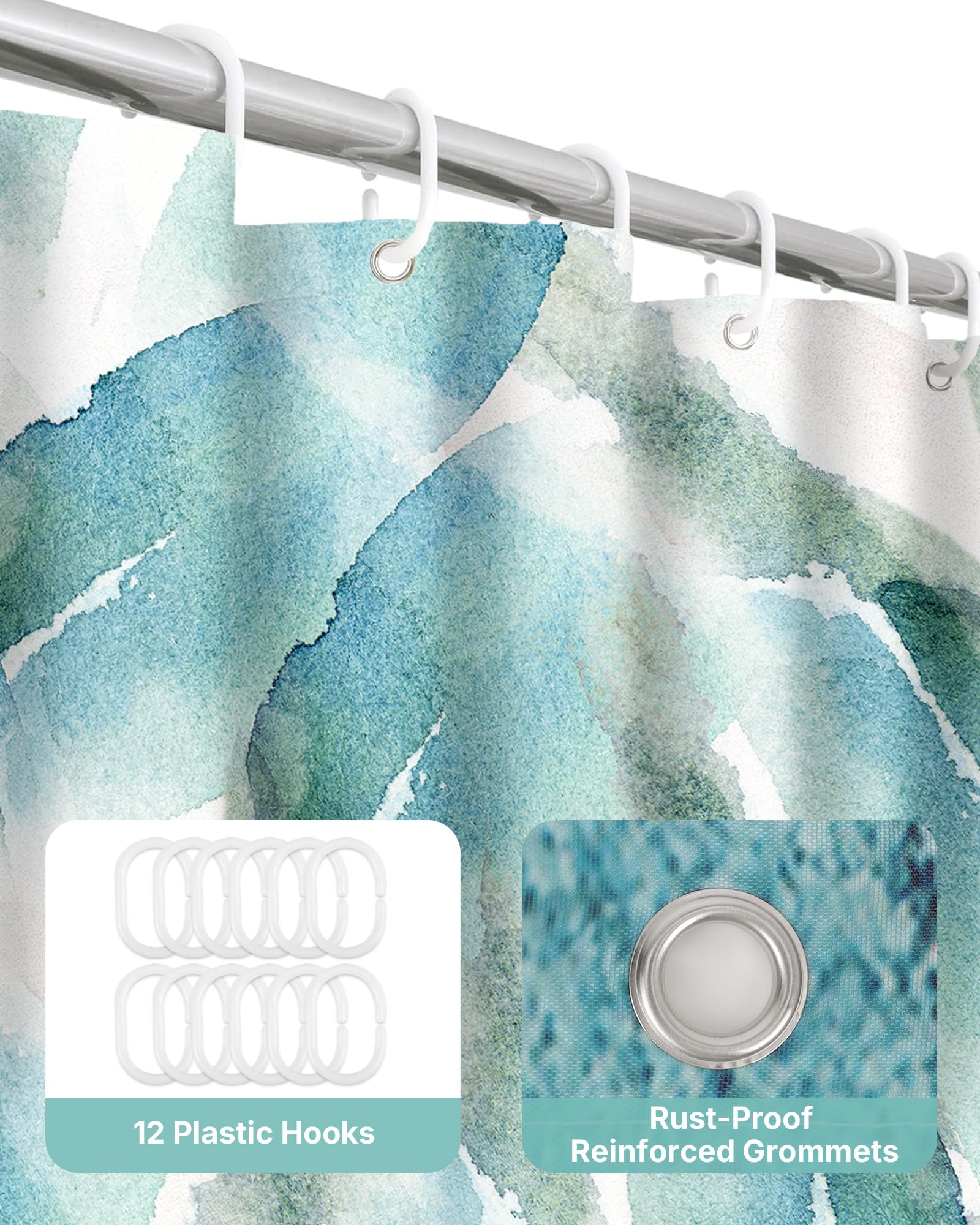 Feagar Tenda da doccia 200 x 240 cm, motivo acquerello blu, impermeabile, antimuffa, ad asciugatura rapida, lavabile, in poliestere, per tenda da doccia, vasca da bagno e doccia, con 12 anelli