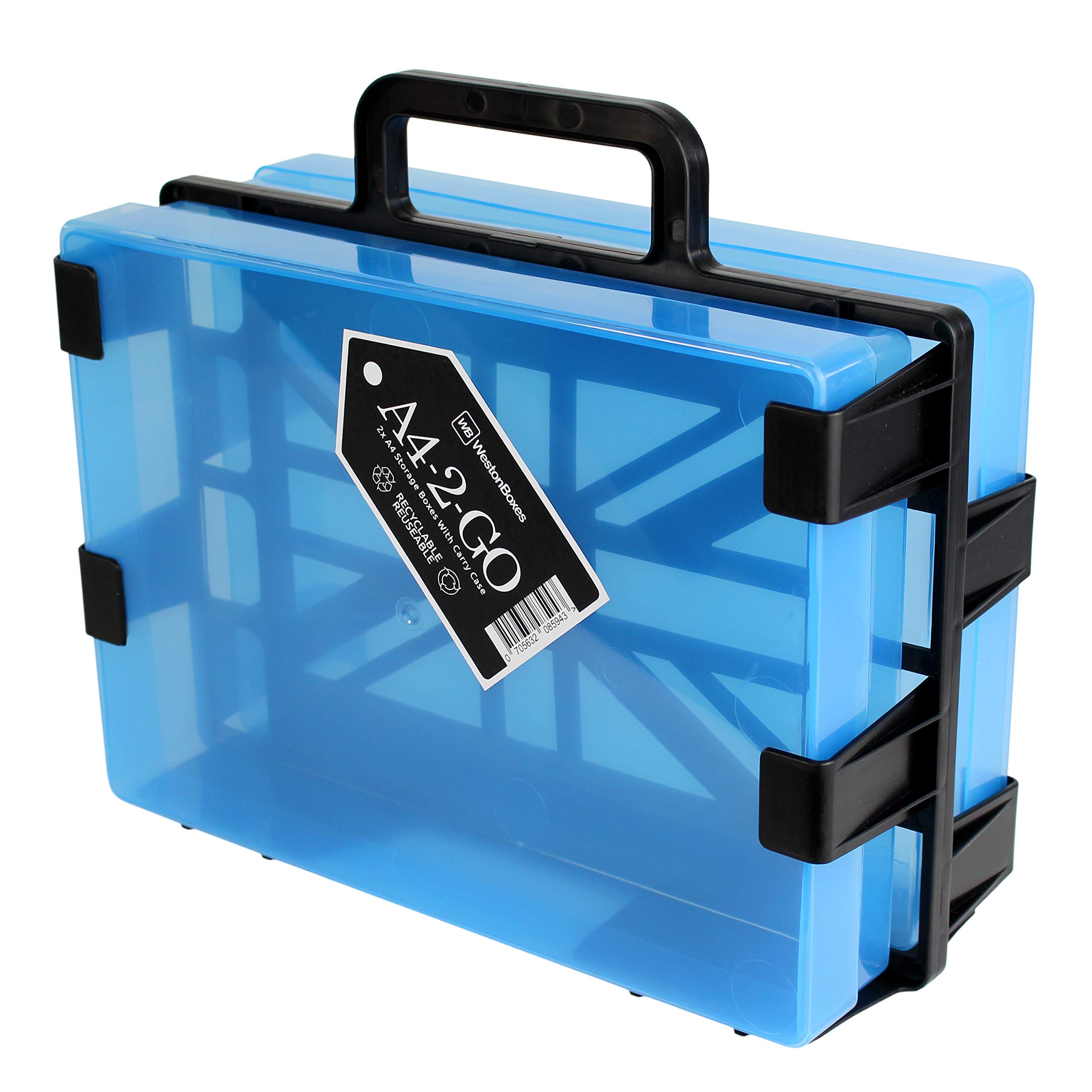 WestonBoxes A4-2-GO Portable Storage Box Carrier with 2 A4 Paper Storage Boxes - Blue