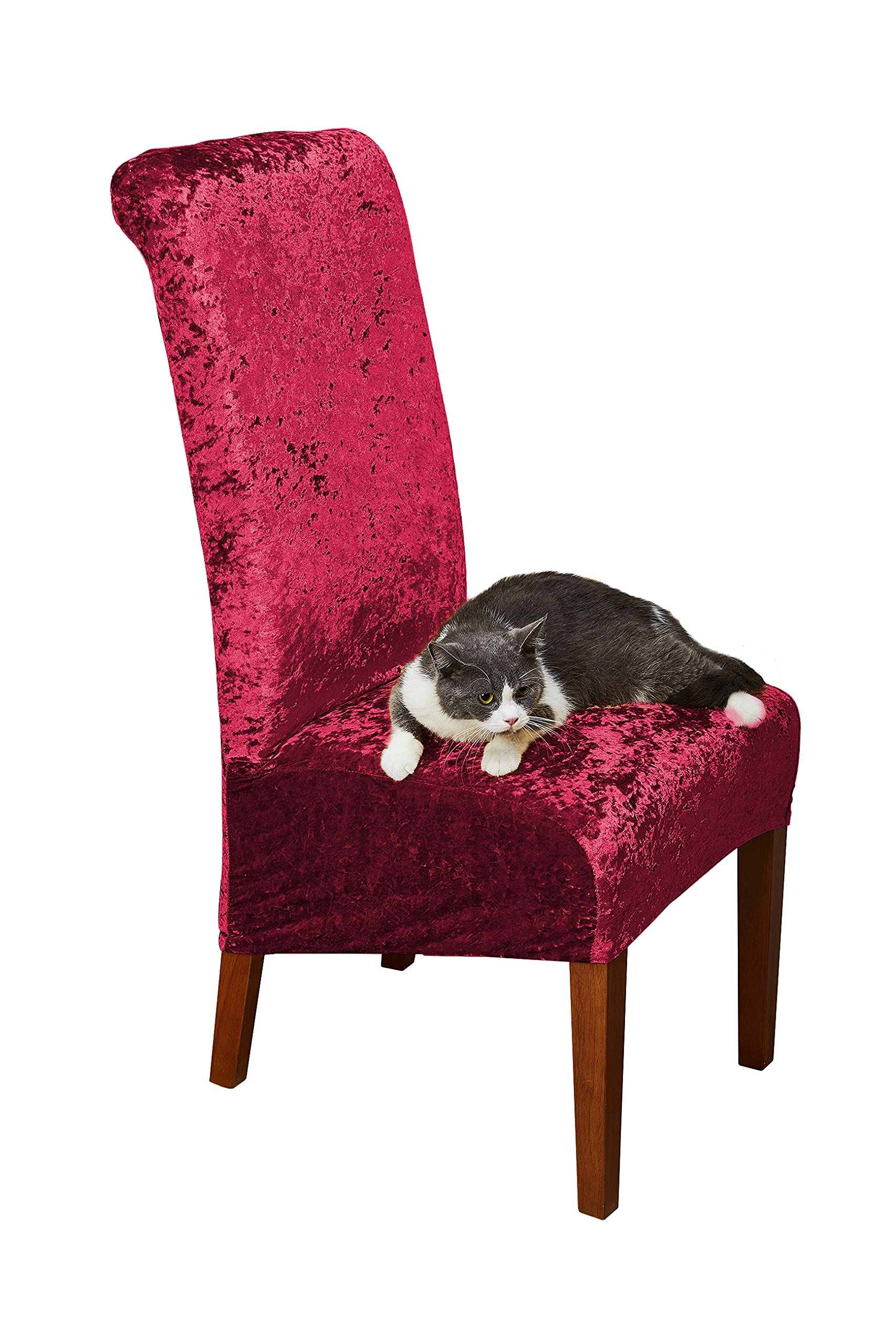 CMAKER Crushed Velvet Large Dining Chair Covers,Stretch Chair Covers for Dining Room Removable Washable Slipcovers for Parsons Chair Set of 4,Burgundy
