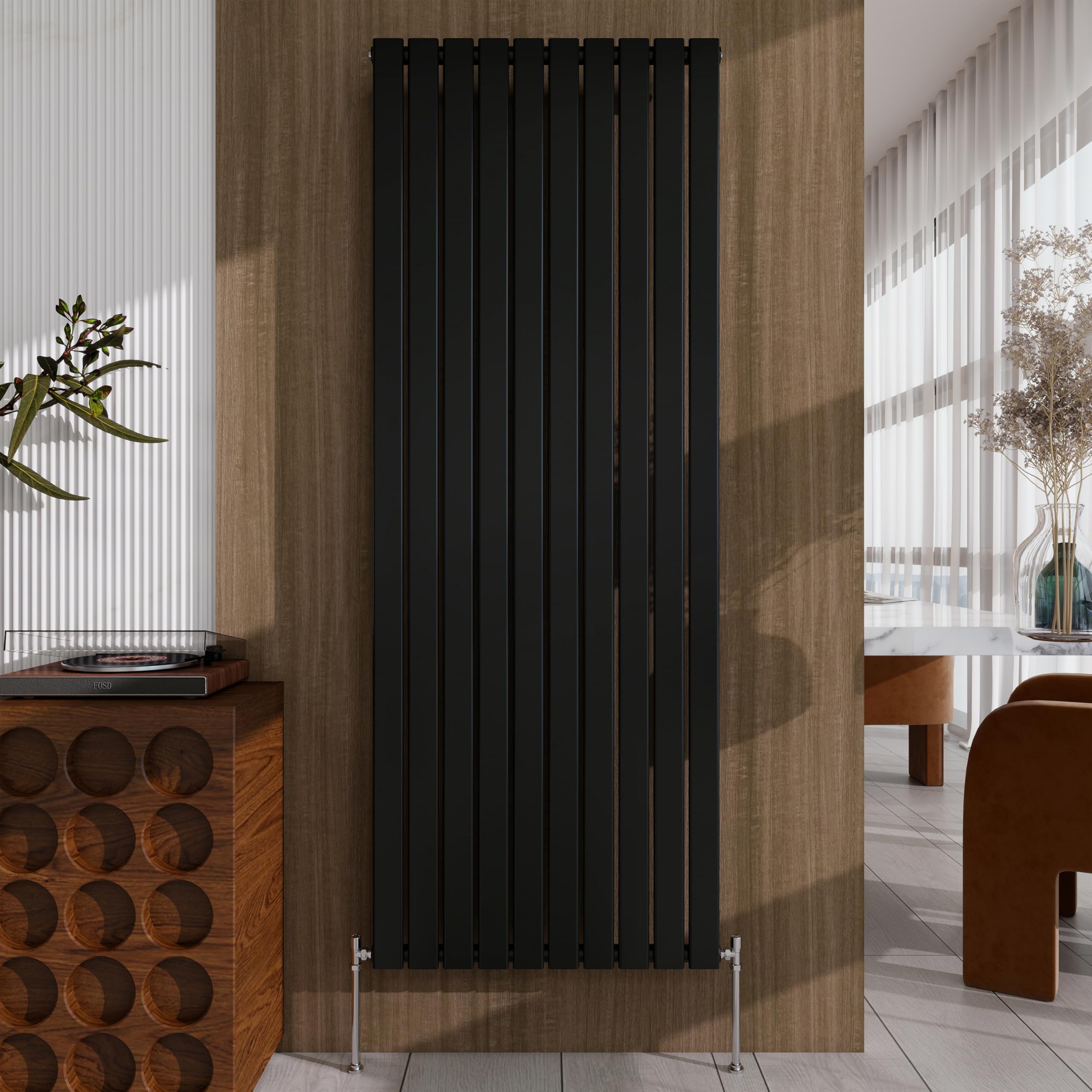 Black Vertical Designer Radiator – 1800×680mm Single Panel Flat – Modern Central Heating Bathroom Radiator