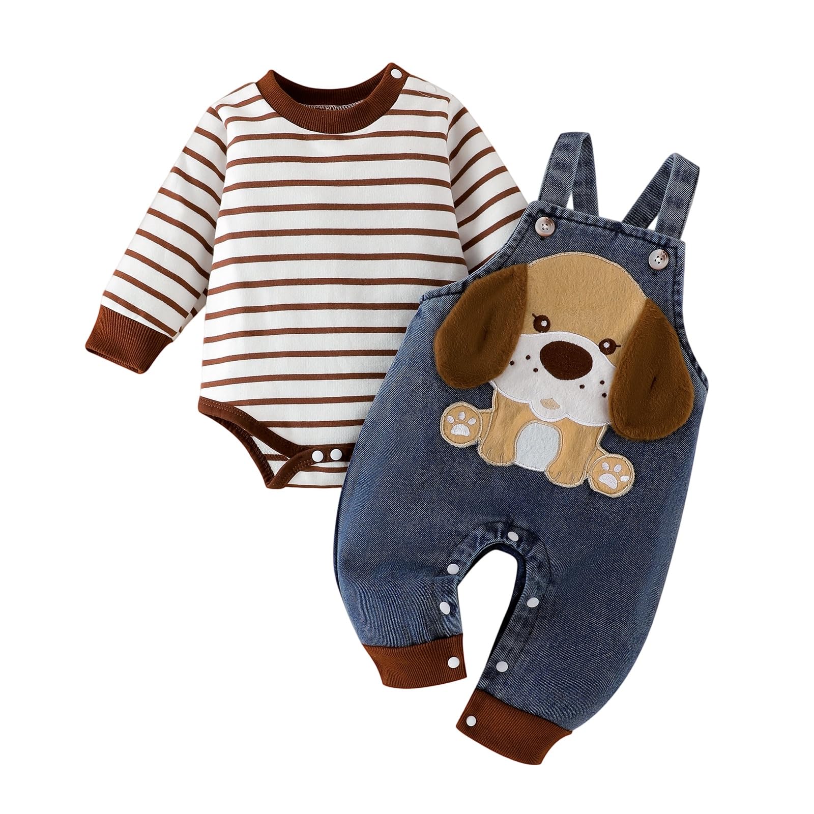 Baby Boy Clothes Long Sleeve Striped Romper Fall Winter Outfits Cute Cartoon Overalls Jeans Pants 0-18 Months