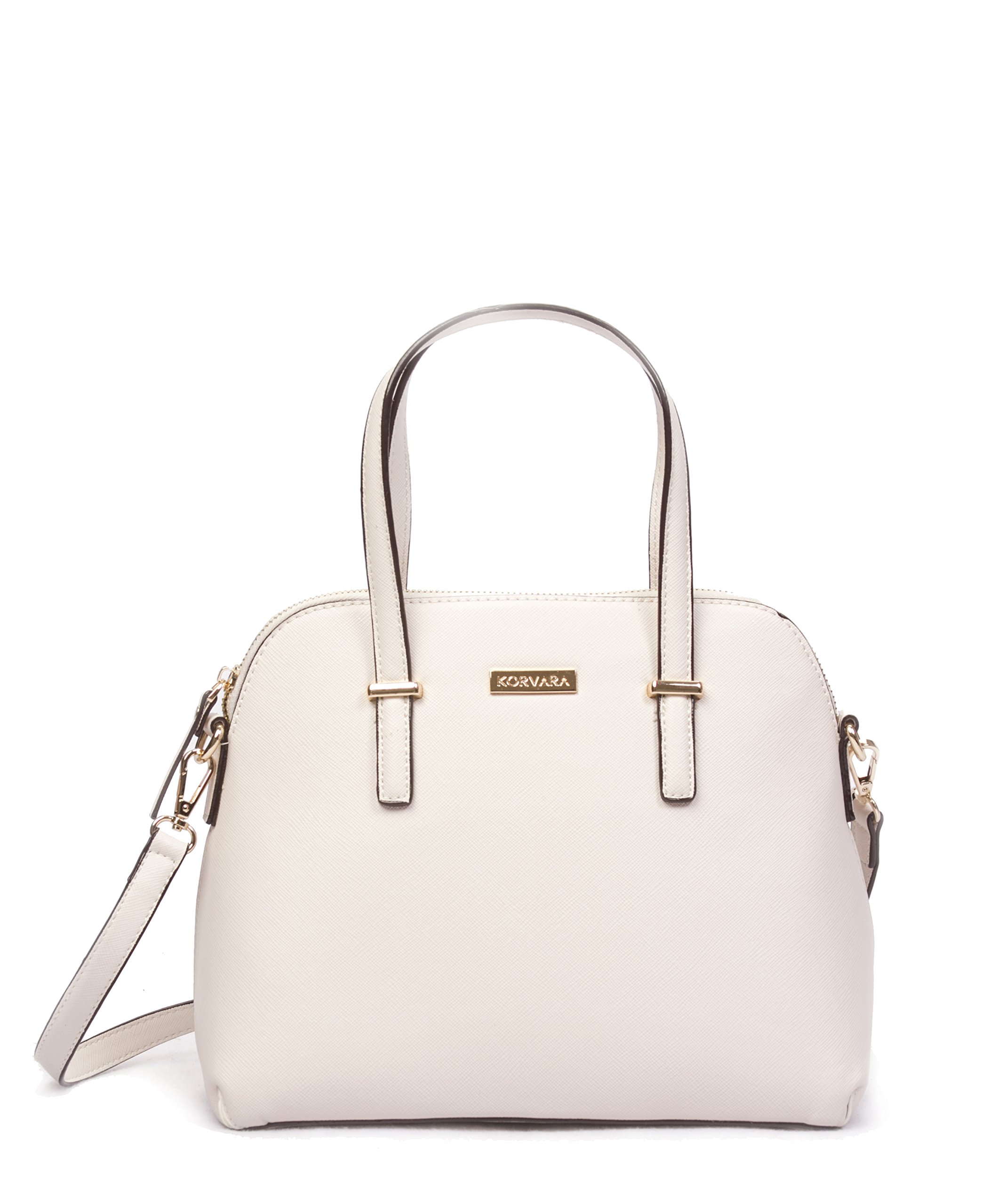 Saffiano Satchel - Premium Vegan Saffiano Leather Handbag with Zip Top and Crossbody Strap