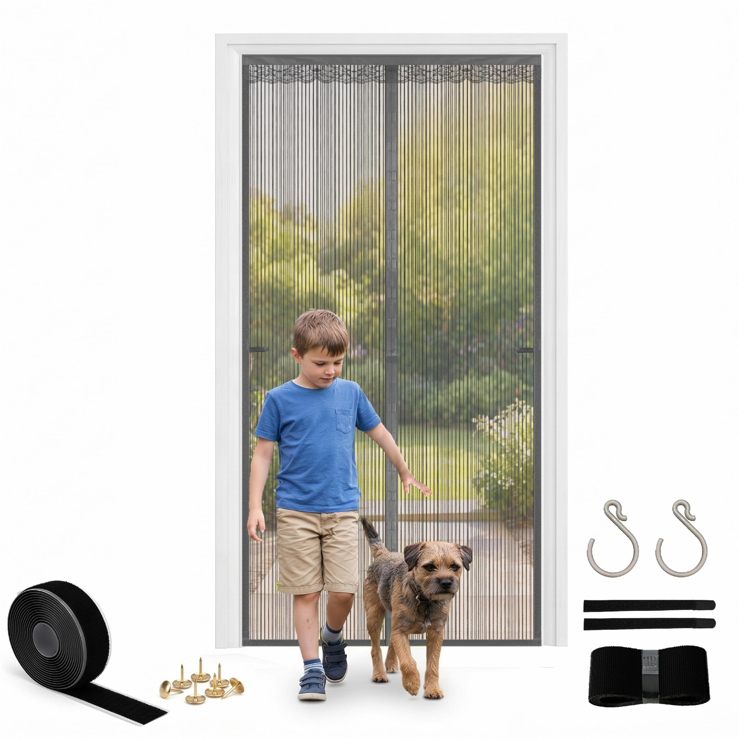 Alwighlit Grey Fly Screens For Doors Magnetic 90X210cm, Door Fly Screen Curtain Heavy Duty No Drill, Self-Closing Fly Nets For Doors With 34 Magnets, Insect Mesh Door Net Curtain For Home Patio