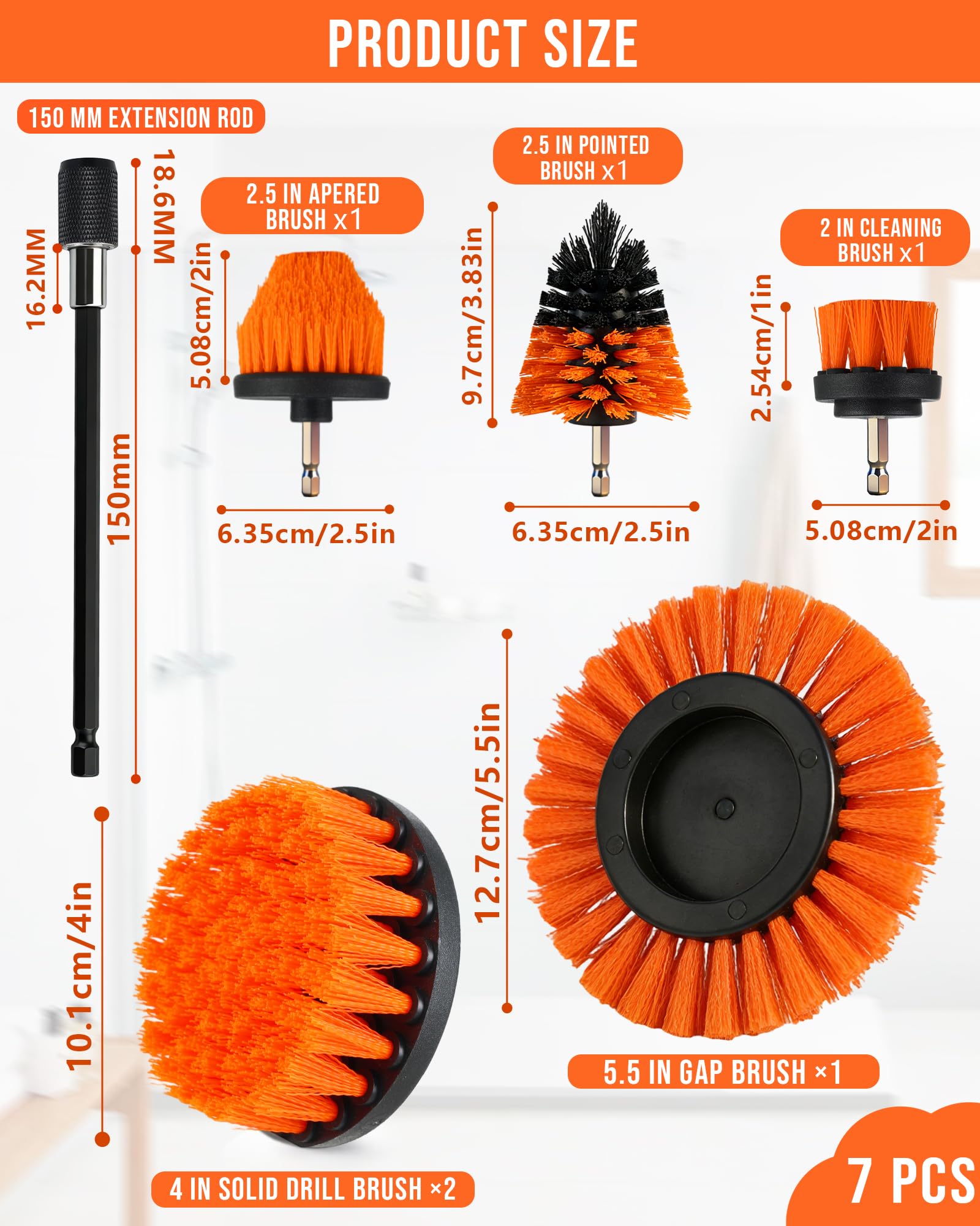 Set 7 Spazzole per Trapano – Spazzola per Trapano per Pulire per Pulizia Sedili Auto, Polster e Superfici – Spazzole per Trapano per Pulizia Auto, Bagno, Cucina (Nero)