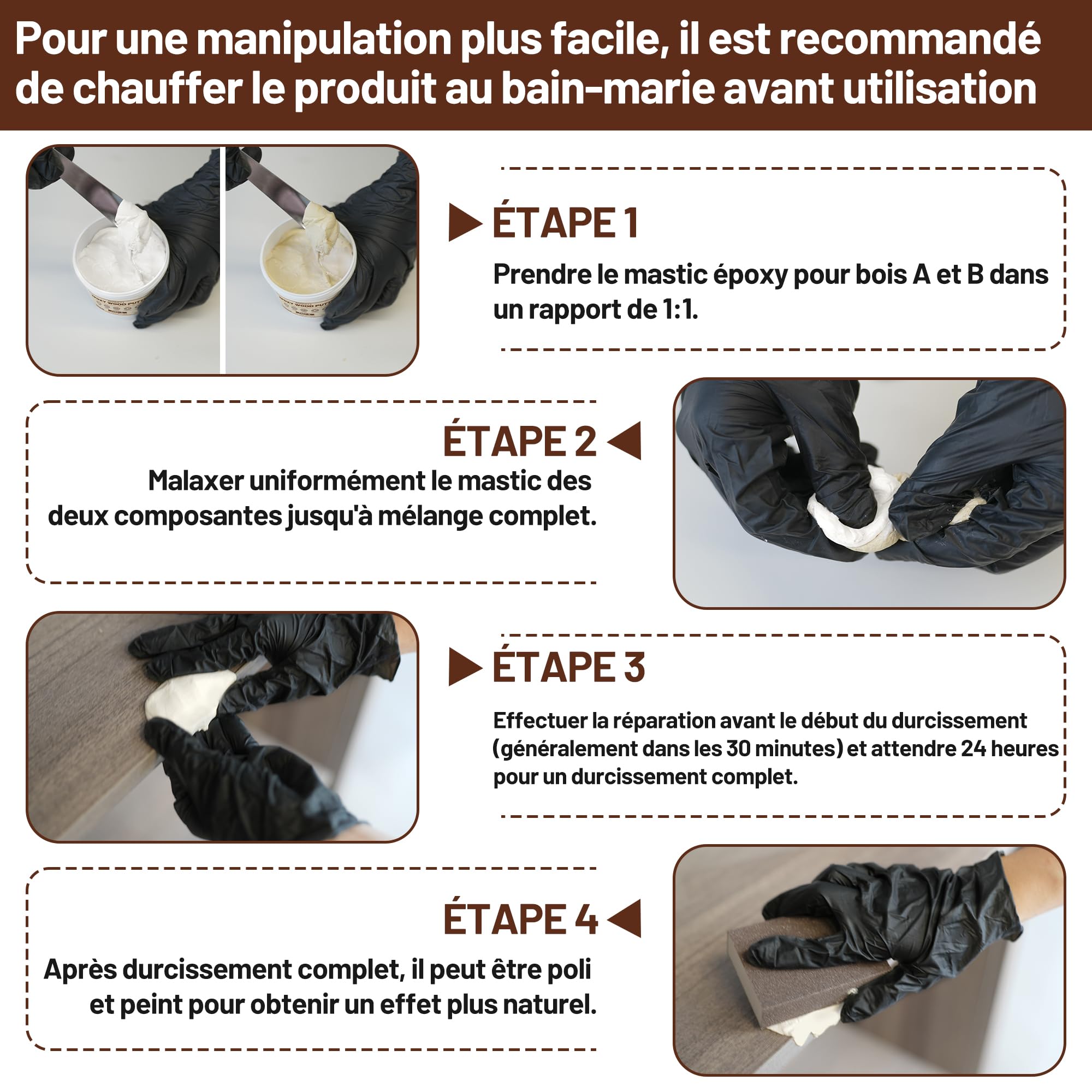 Mastic Epoxy Kit de Remplissage - Haute Résistance 907g Bois Époxy Colle, Blanc Filler de Piscine à Deux Composants & Bois Remplissage Colle Bi Composite Kit de Réparation des Dommages