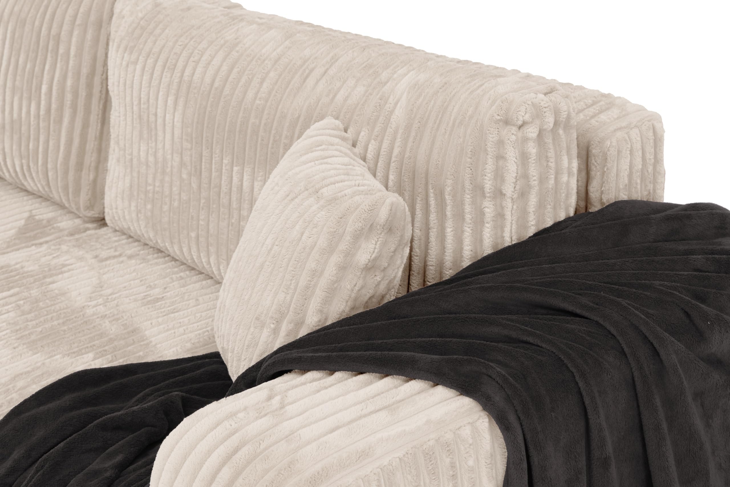 BROMARKT Ecksofa mit Schlaffunktion und Bettkasten 125x200cm L Crème | Schlafsofa mit Stauraum und Kissen Eckcouch Sofa für Wohnzimmer Wohnlandschaft 3 Sitzer Universell freistehend Couch TILIO