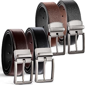 HovSiyla 2 Pack Men's Two-in-One Fashion Dress or Casual Rotated Buckle Leather Reversible Golf Belts Gift For Men