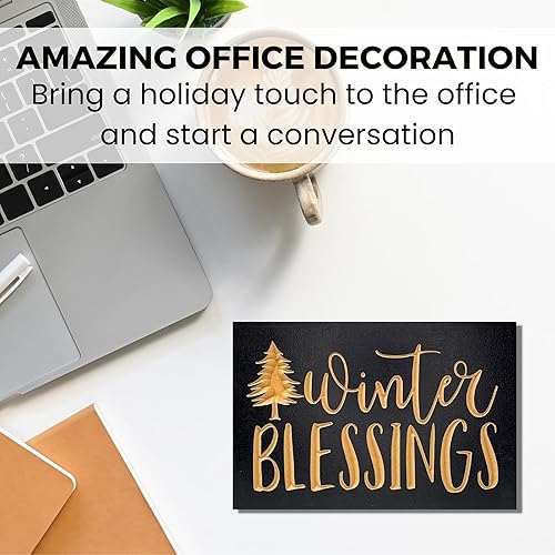 Miniatura 7 de Winter Blessings Decor - 8 x 12 inches - Carved Wooden Christmas Decoration - Holiday Mantle Decoration - Christmas Sign Decor - Winter Desk