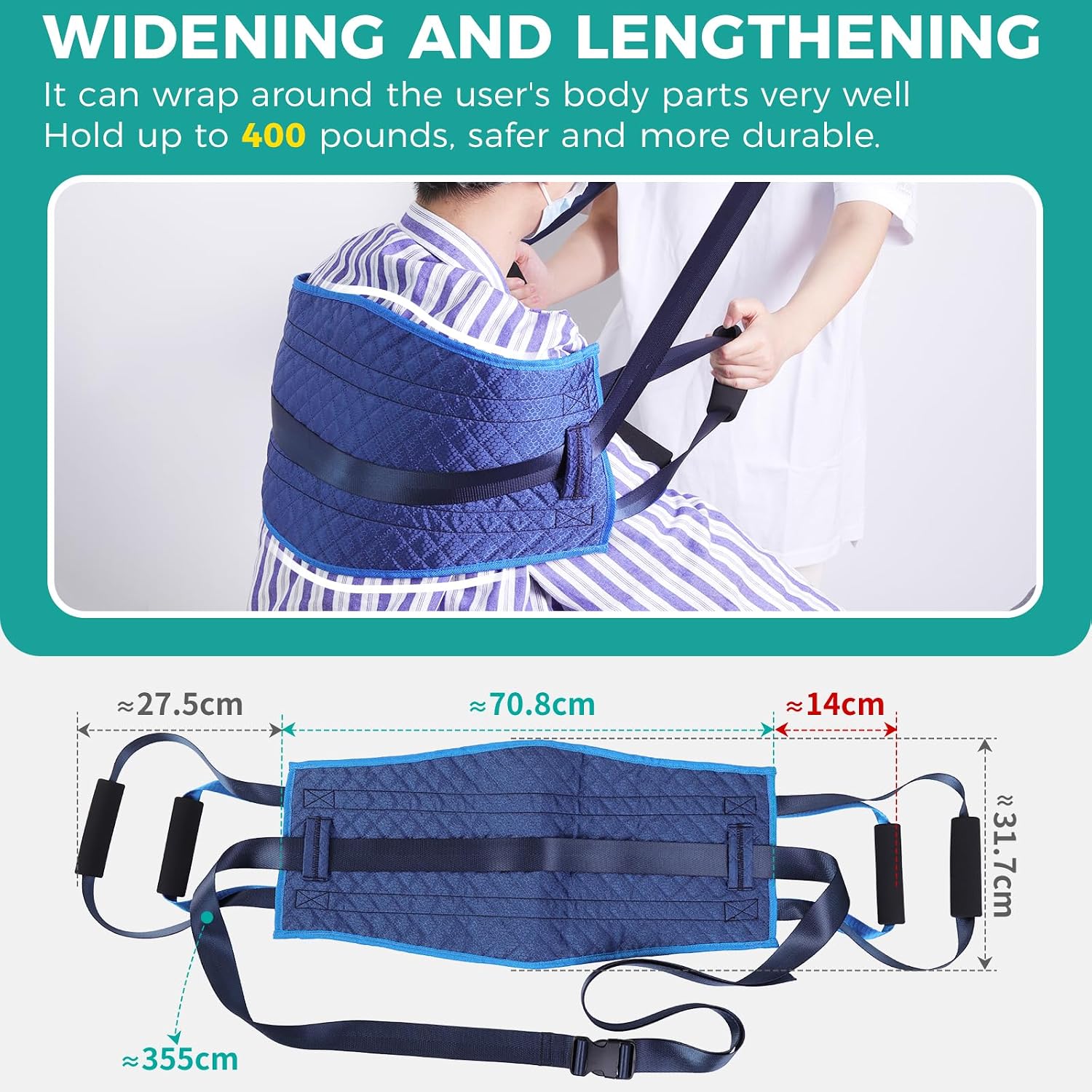 ENLUNTRA Bed Transfer Nursing Sling for Patient,Transfer Belt for Daily transfers and Activities of bedridden Personnel，Transfer Belt with Shoulder Straps(Widened and Elongated)