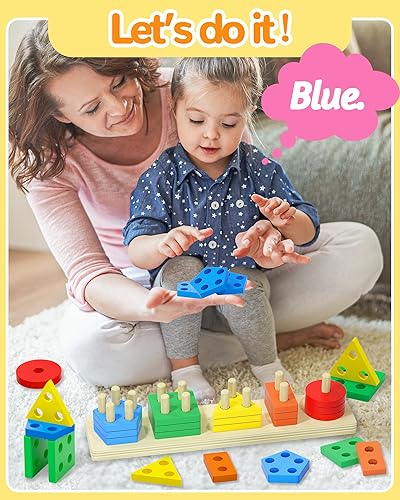 Miniatura 2 de Bekayshad Juguetes Montessori para niños y niñas de 1, 2 y 3 años, rompecabezas de madera para niños pequeños de 1 a 3 años, juguetes educativos de