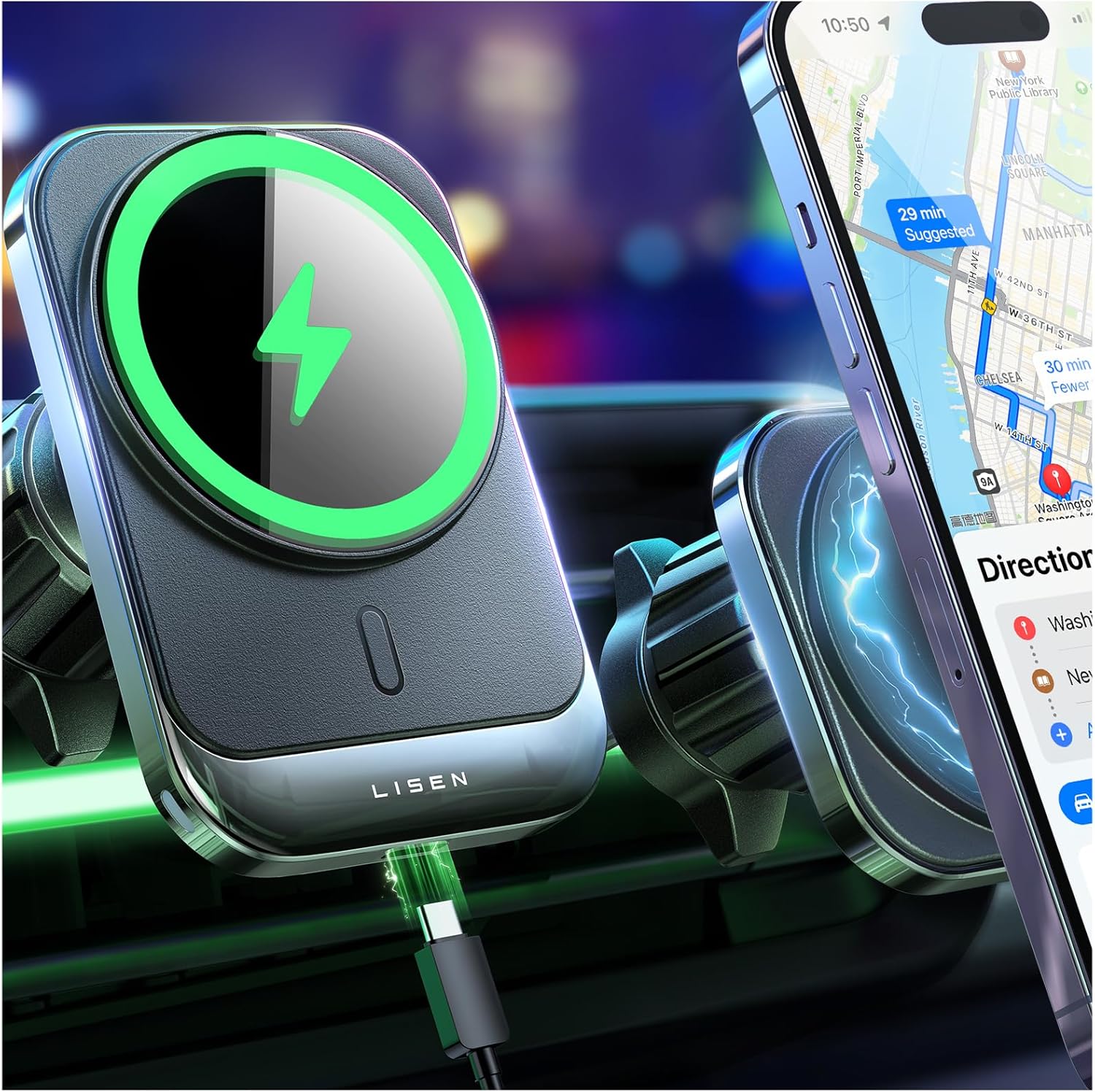 LISEN for MagSafe Car Mount Charger [15W Fast Charging], for Magsafe