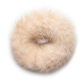 surell Mink Pom Ponytail Holder - Gentle Damage Free Hair Tie - Hair Beauty Accessories - Mink Fur Womans Girls Hair Care Gift Beige