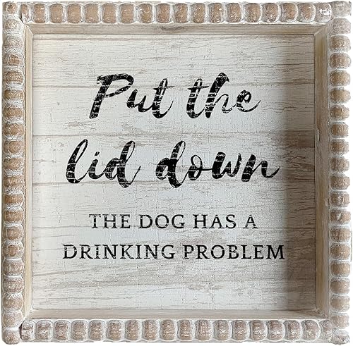 Letreros de decoración de baño con marco de madera estilo bohemio, divertida placa decorativa para baño, pequeña y bonita, decoración de estante de