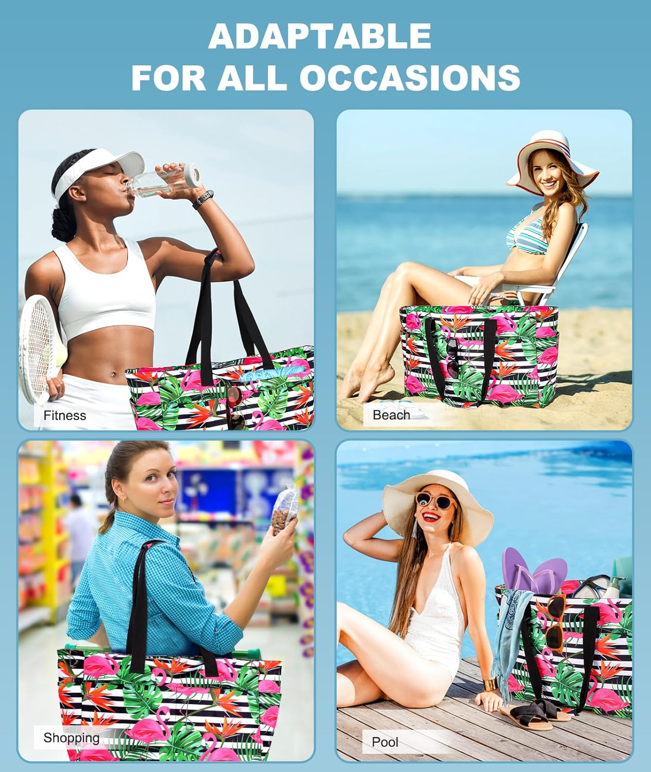 Extra Large Beach Bag Waterproof Beach Totes Bags for Women, Lightweight Foldable Pool Bag with Zipper Wet Compartment - Image 7