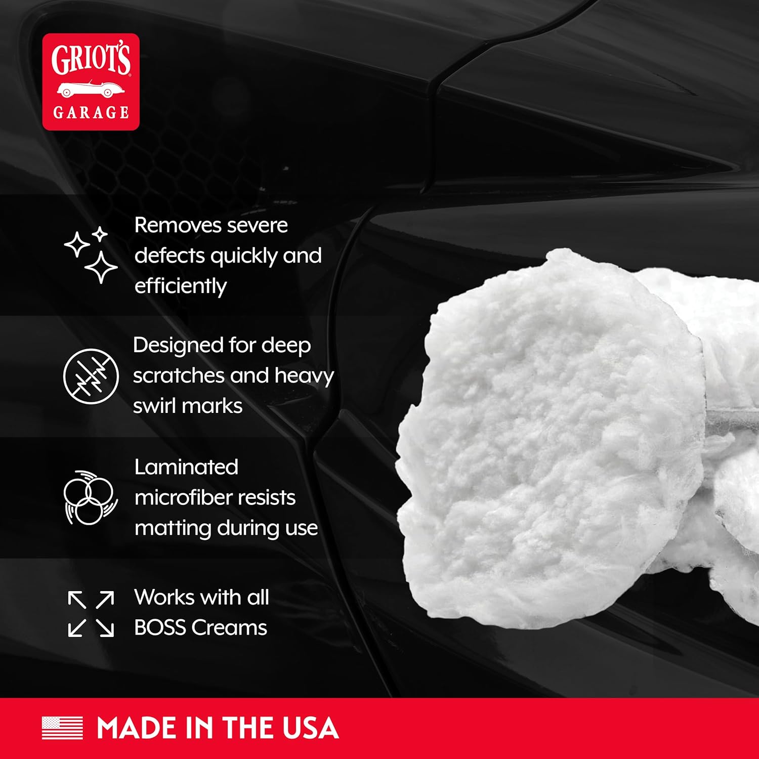 Griot's Garage BOSS Microfiber Fast Cutting Pads for Car Detailing, Polishing and Maximum Paint Correction, Orbital Polisher Buffing Pads, 1”, Set of 6