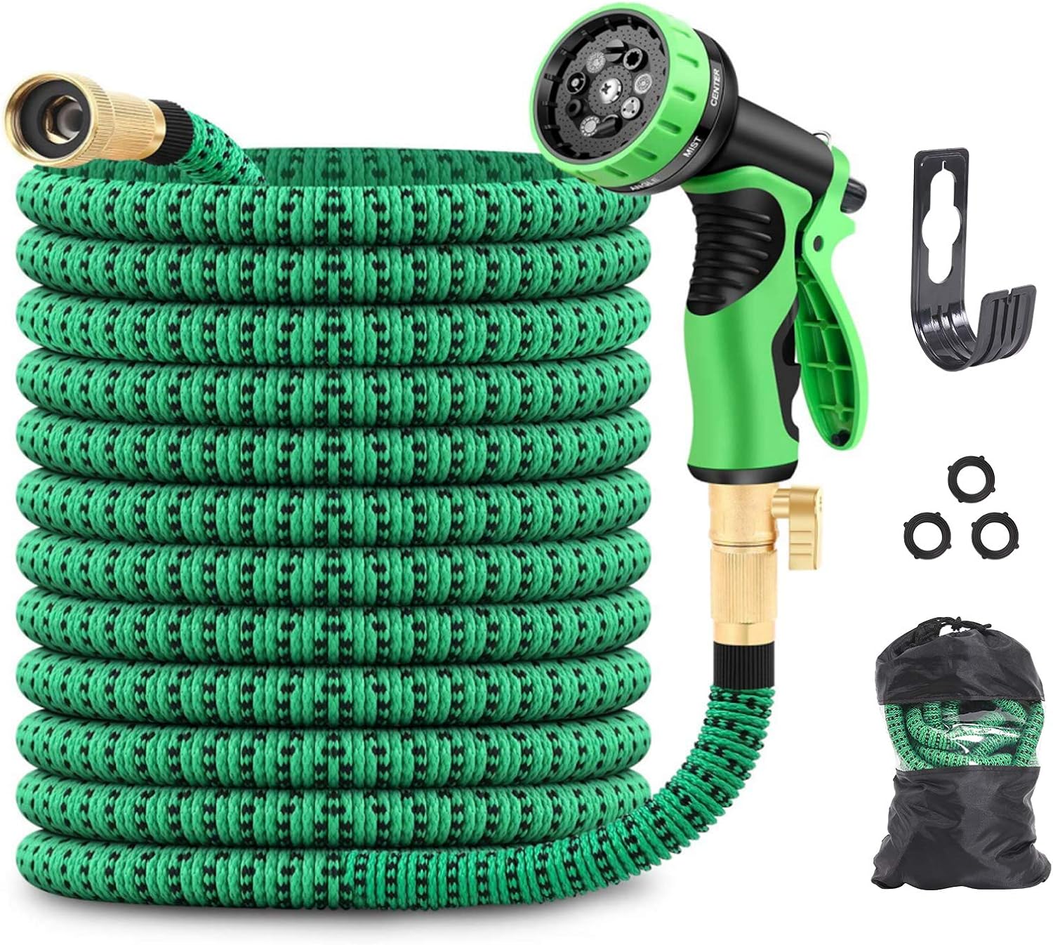 HOMPLYS 100ft Expandable Lightweight Garden Hose ,Water Hose with Superior Strength 3750D, 3-Layers Latex with 3/4" Solid Brass Connectors and 9 Function Nozzle, No leaking Expanding Hose