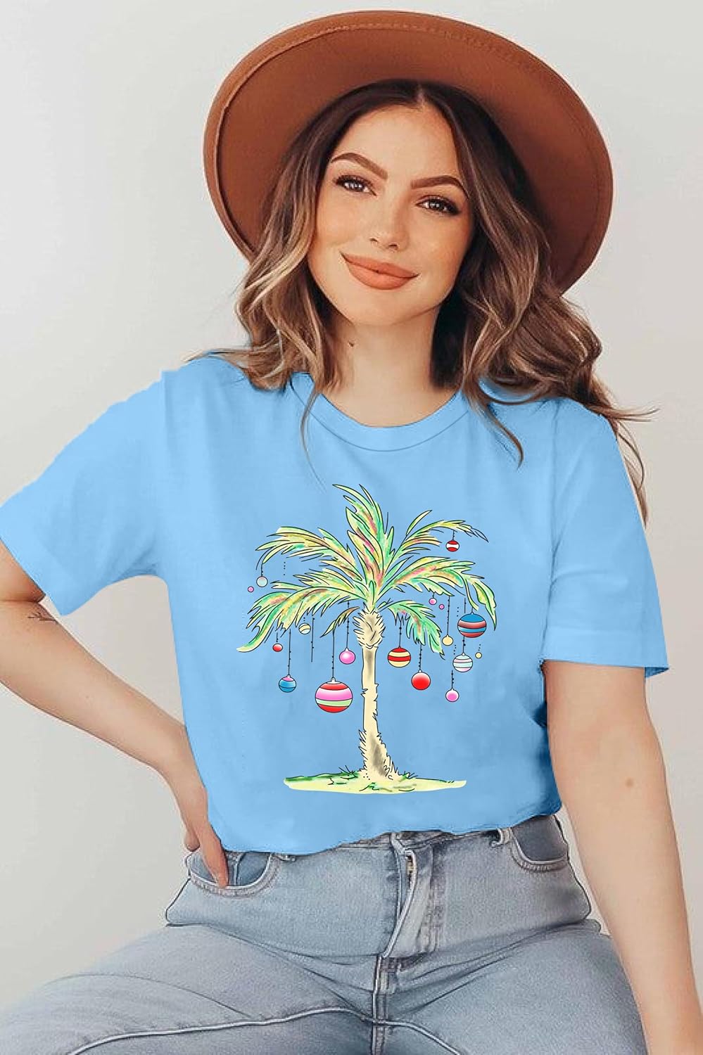 Christmas in July Shirt Women: Christmas Palm Tree T Shirt Xmas Hawaiian Holiday Tees Summer Vacation Tops - Image 5