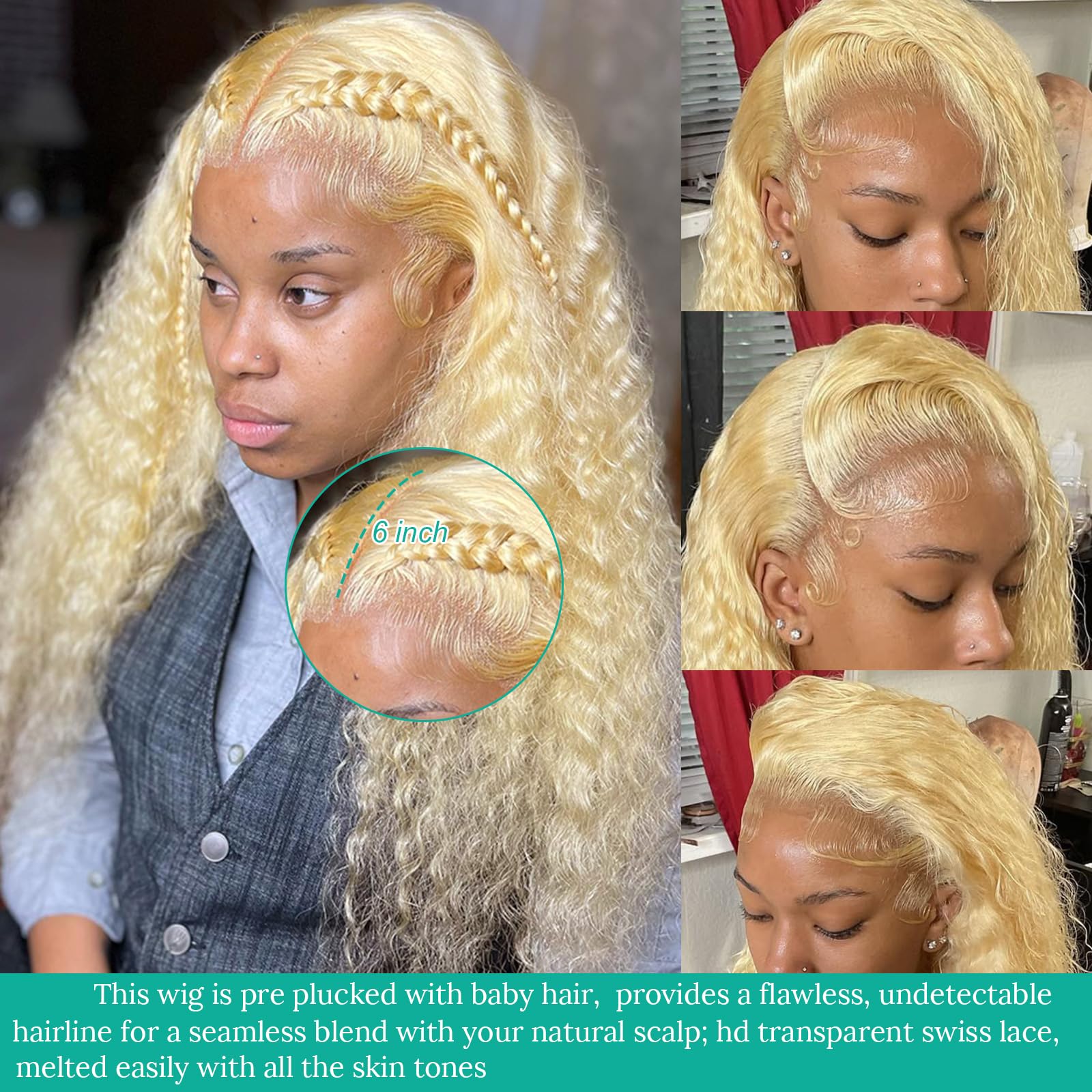 Blonde Curly Wig Lacefront Freeparting swisslace 613 Blonde 13x4 HD Lace Frontal Wig 150% Transparent 13x4  main image 4
