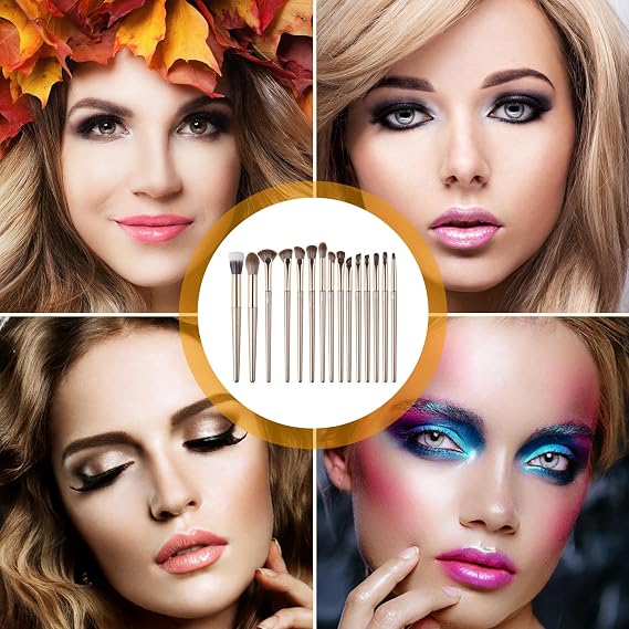 Makeup Brushes (15 Pieces) with Makeup Bag Professional Makeup Brushes for Blush Liquid Foundation Eyeliner Eye Shadow