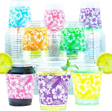 48 Pack 14 OZ Hawaiian Cups for Party Luau Plastic Cups Tropical Party Cups Hibiscus Hawaii Plastic Cup Disposable Hawaii Luau Decorations Aloha Party Supplies