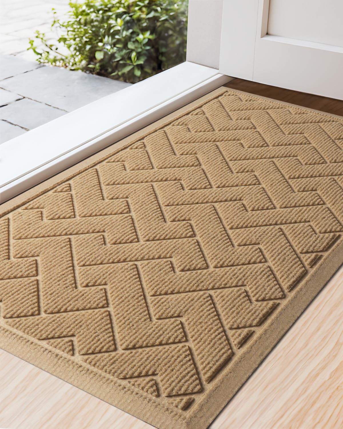 LEKEEPGO Zerbino Ingresso Esterno e Interno, Tappeto Assorbente Anti-sporco, Profilo Basso con Retro Antiscivolo, 60 x 90 cm, Cachi
