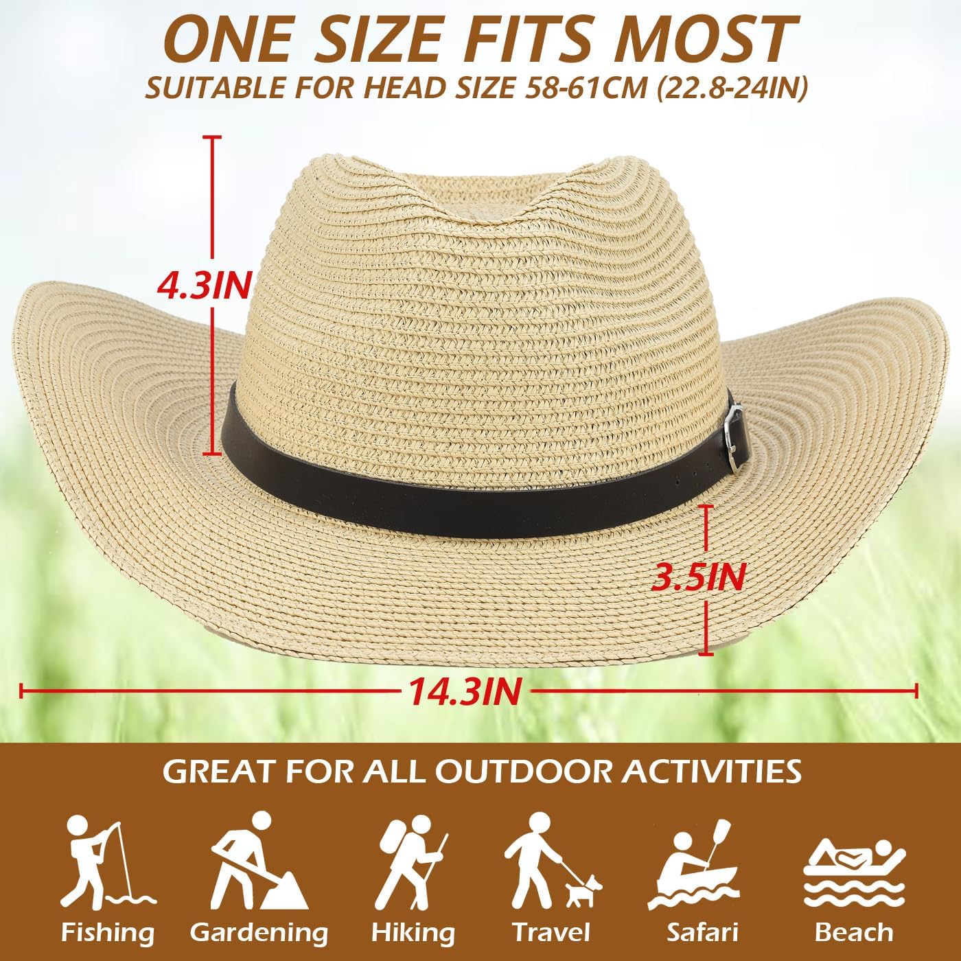 EINSKEY Adjustable Straw Cowboy Hat for Men Women, Western Cowgirl Hat Shapeable Wide Brim Sun Hat with Detachable Chin Strap - Image 4