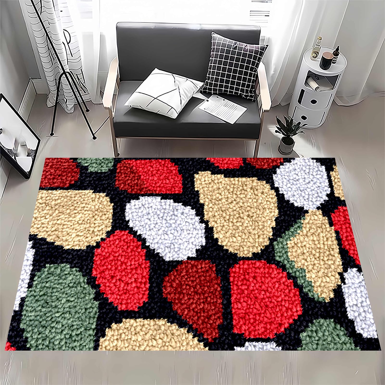 MXOUAJ 55 x 75 cm Latch Hook Rug Kits for Adults, Rug Making Kits for Adults, Printed Canvas Tapestry Kits Embroidery Kits, DIY Crochet Yarn Floor Cushion Crochet Large Hook for Home Decoration