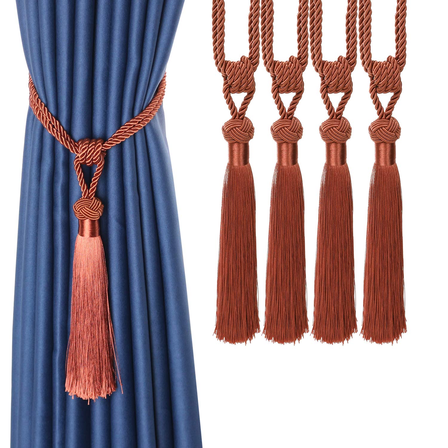 Tassel Curtain Tiebacks， Braided Rope Curtain Tiebacks Decorative Tassels Multicolor 2/4 Pcs(Oranje,4pcs)